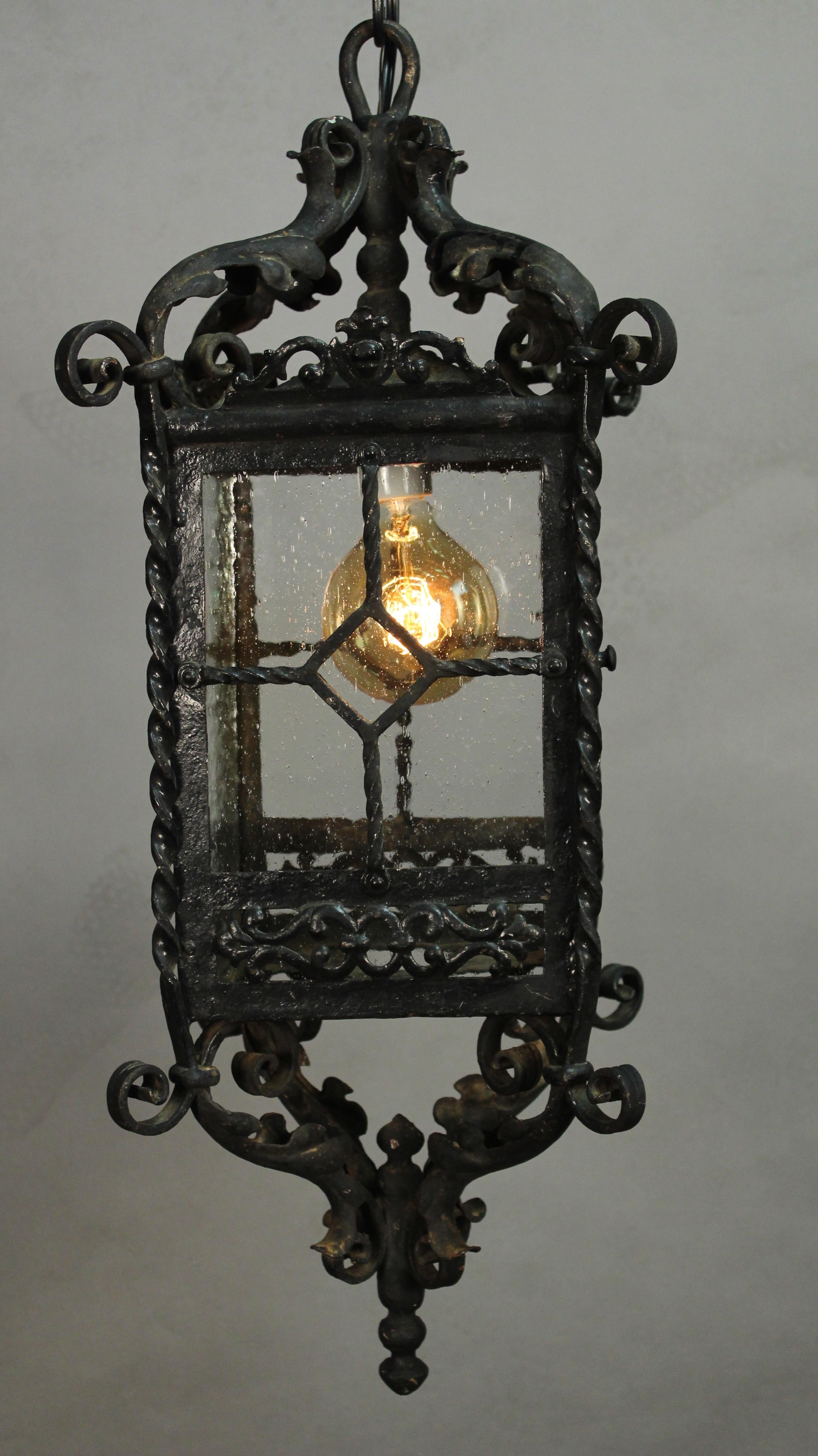 Antique 1920s Exterior Spanish Revival English Tudor Iron Lantern 2
