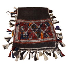 Antique 1920s Fine Turkish Saddle Bag Goat Hair with Decorative Tassels