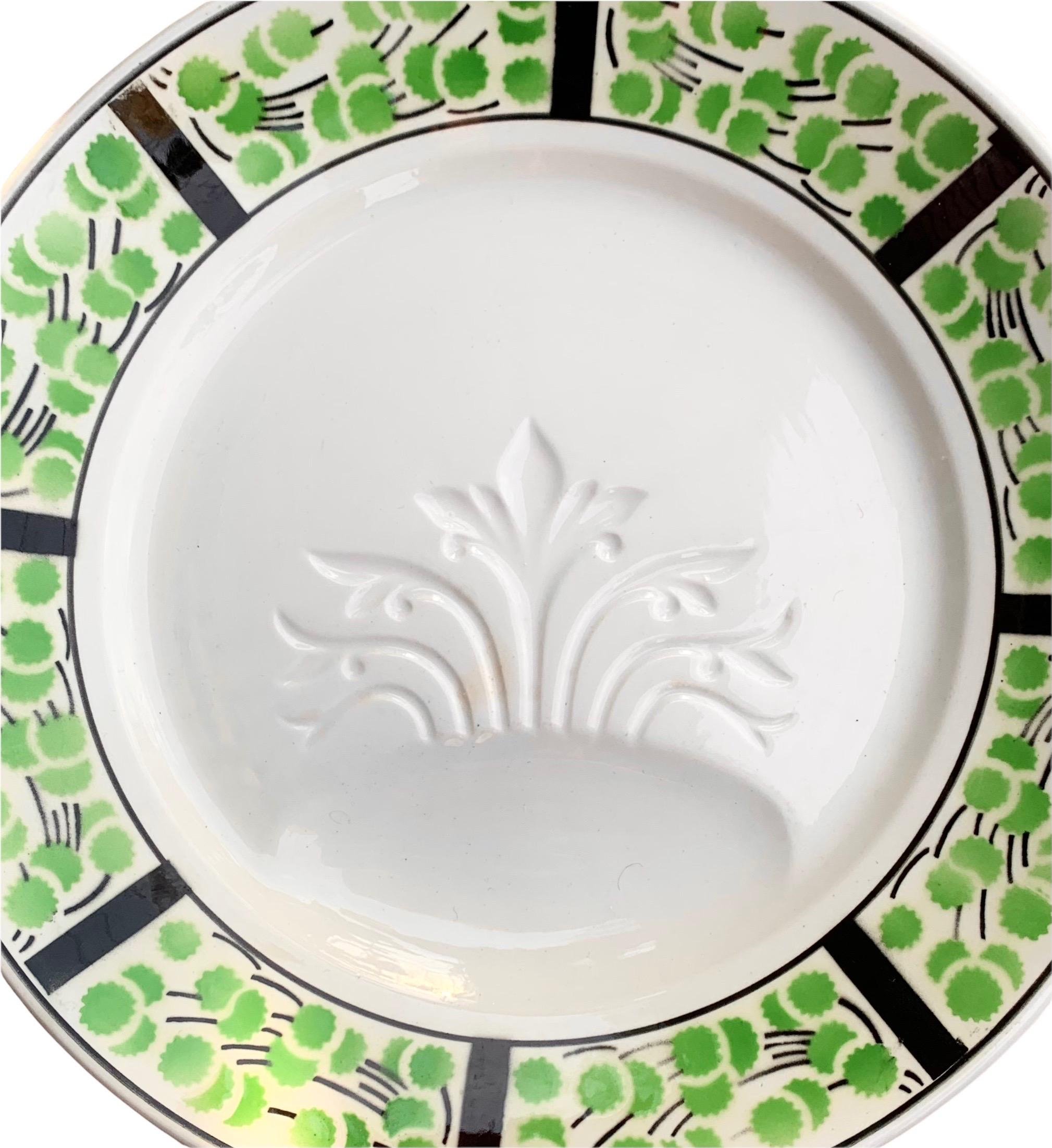 Antique 1920's French Art Deco Faience Asparagus Plates & Serving Platter For Sale 9