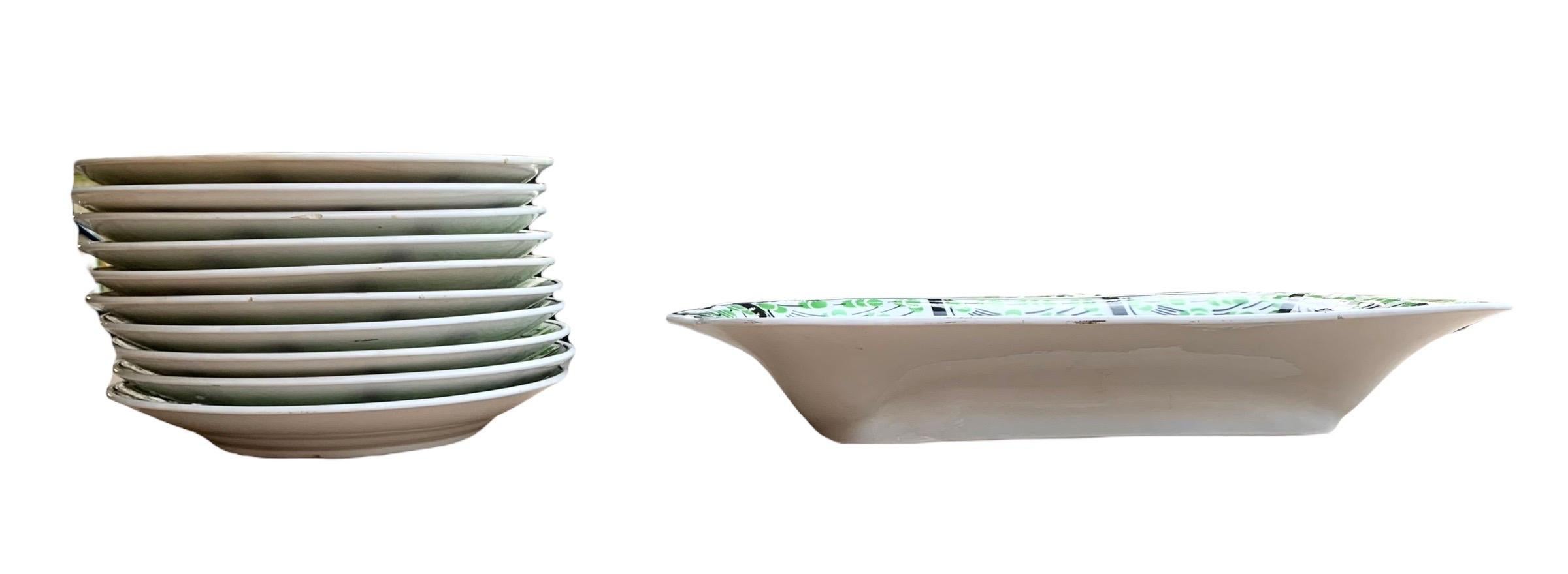 Antique 1920's French Art Deco Faience Asparagus Plates & Serving Platter For Sale 3