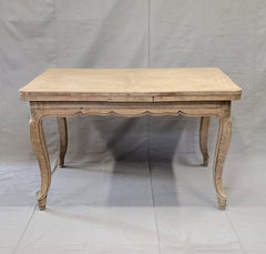 Antique 1920s French Bleached Oak Parquet Top Draw Leaf Table