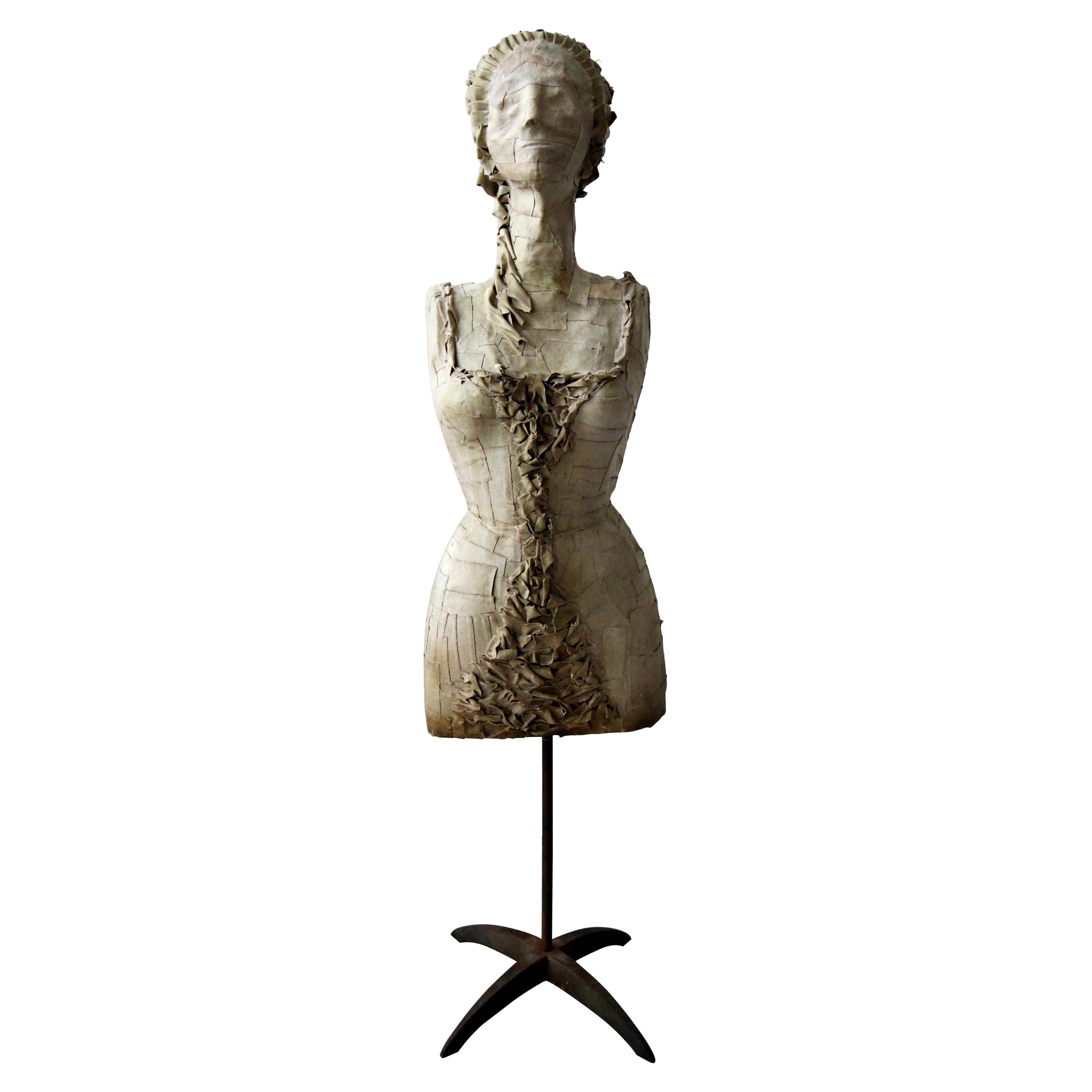 Antique 1920s French Feminist Art Dress Form Mannequin Bust on Steel Stand