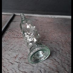 Antique 1920s French Green Pressed Glass Hand Shaped Soap Bottle