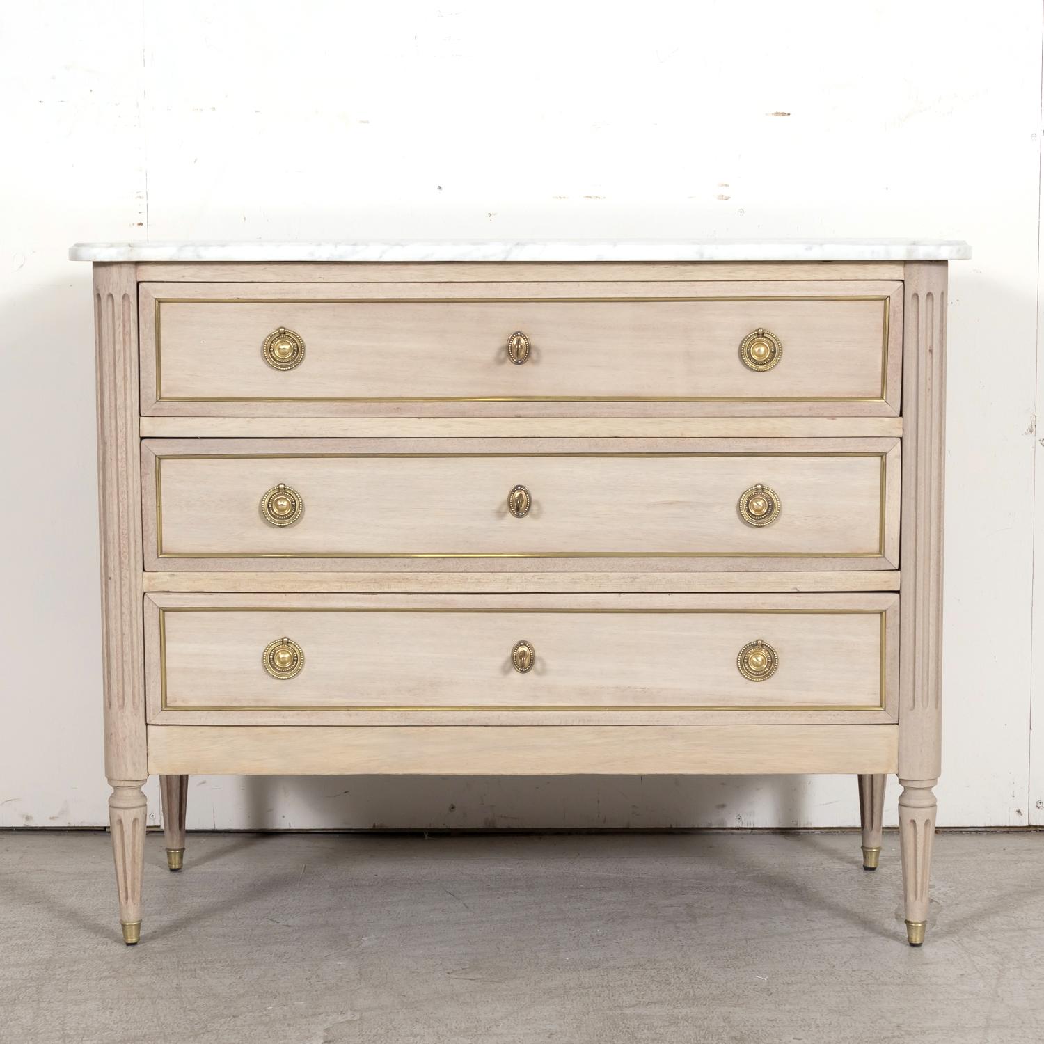 Antique 1920s French Louis XVI Style Bleached Mahogany Commode with Marble Top In Good Condition In Birmingham, AL
