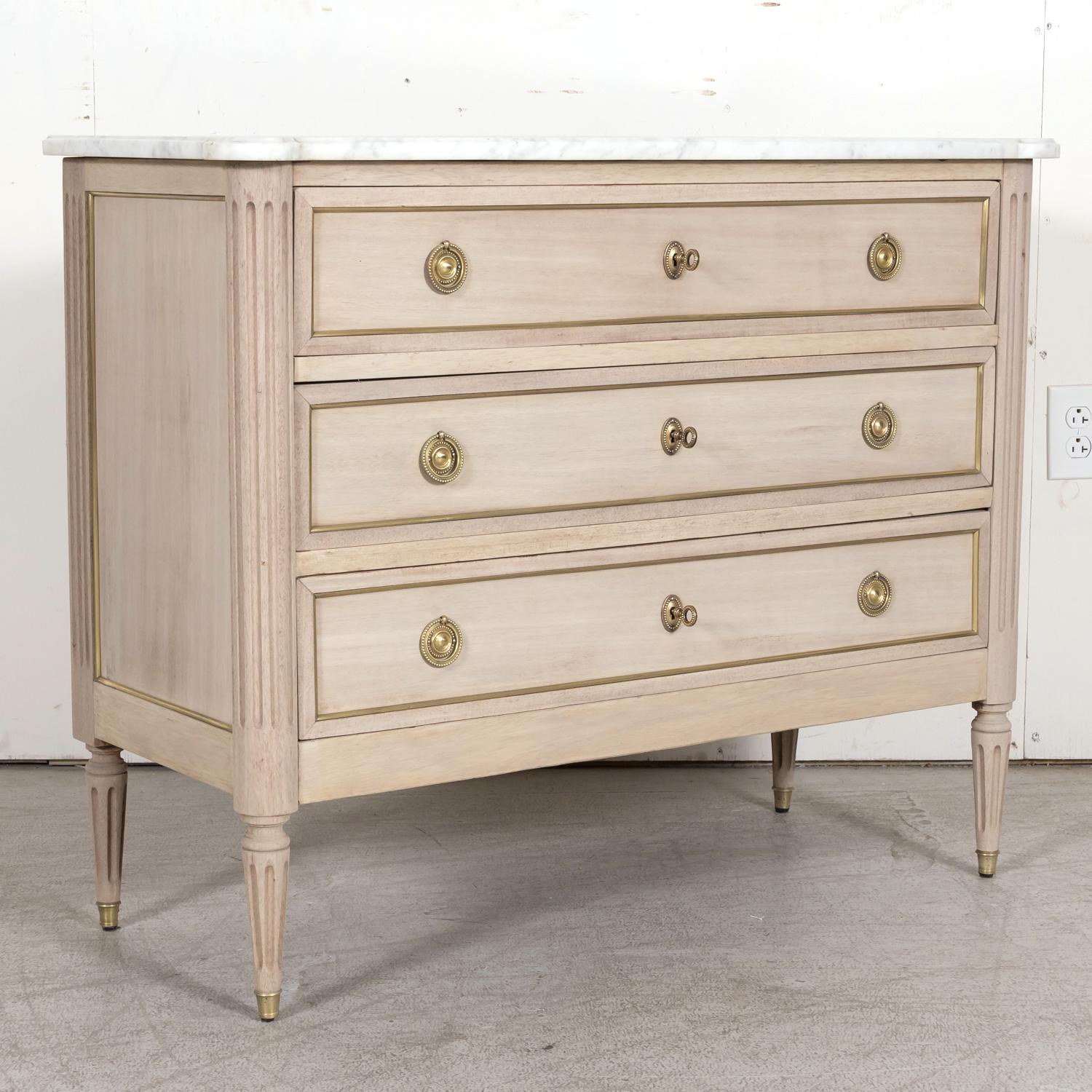 Early 20th Century Antique 1920s French Louis XVI Style Bleached Mahogany Commode with Marble Top