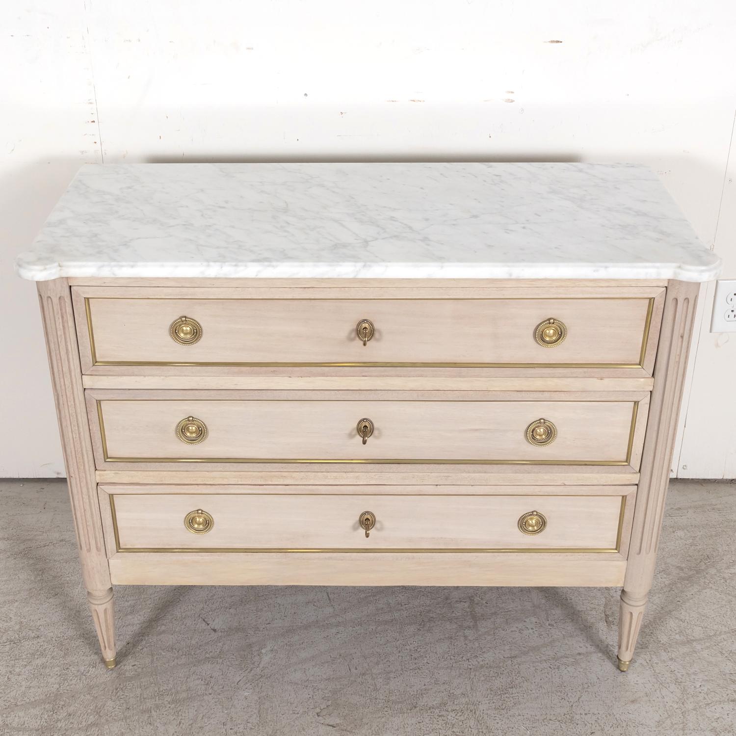 Antique 1920s French Louis XVI Style Bleached Mahogany Commode with Marble Top 1