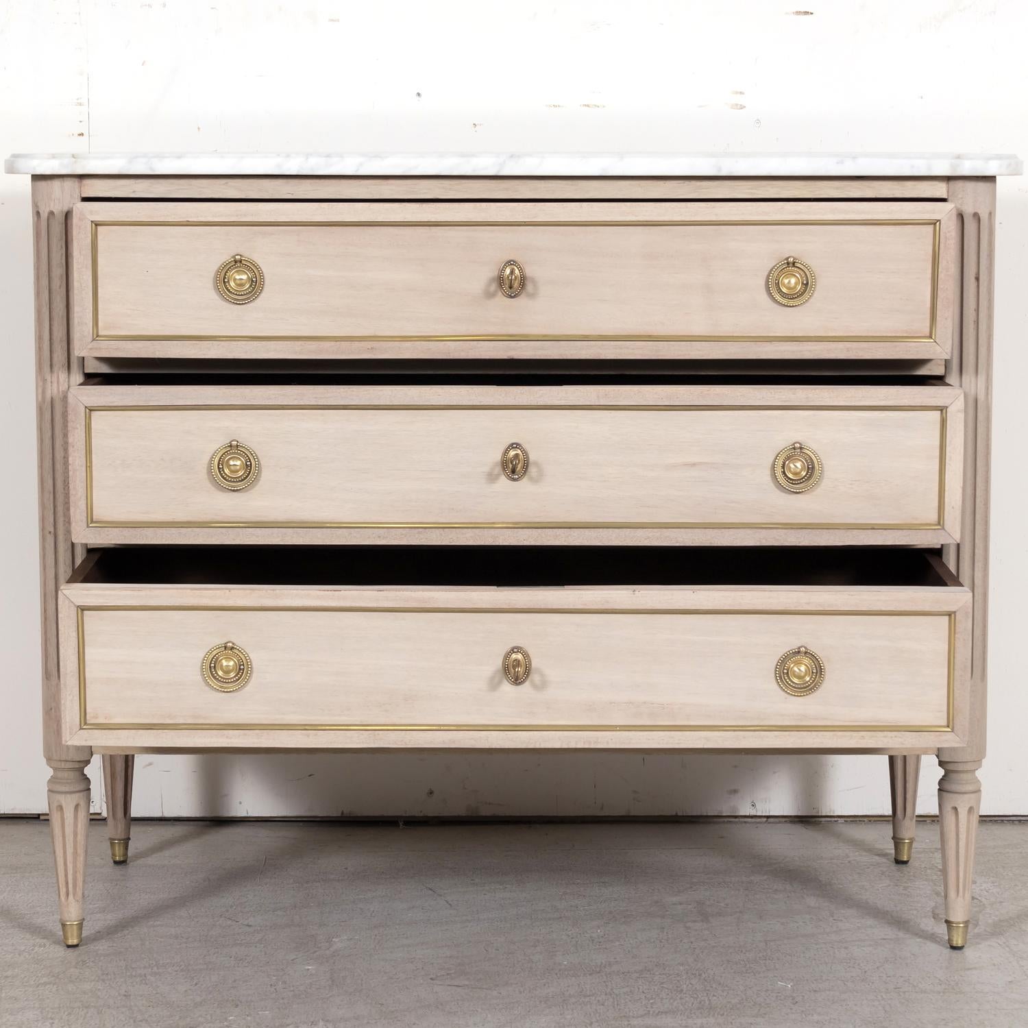 Antique 1920s French Louis XVI Style Bleached Mahogany Commode with Marble Top 4