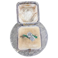 Vintage 1920s French, Platinum Emerald & Diamond Moi et Toi Ring