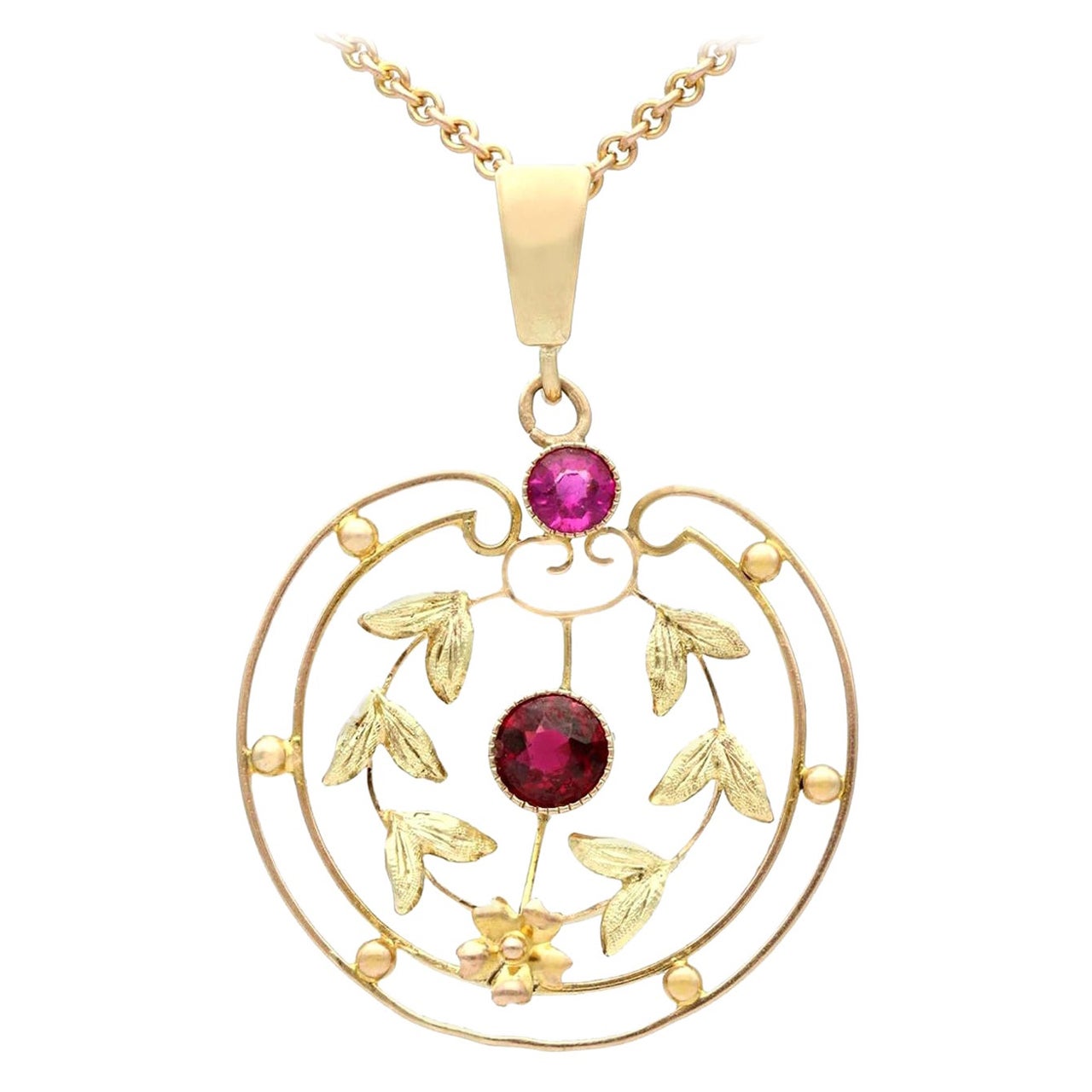 Antique 1920s Garnet and Amethyst Yellow Gold Pendant