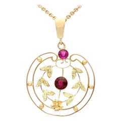 Pendentif ancien en or jaune avec grenat et améthyste, années 1920