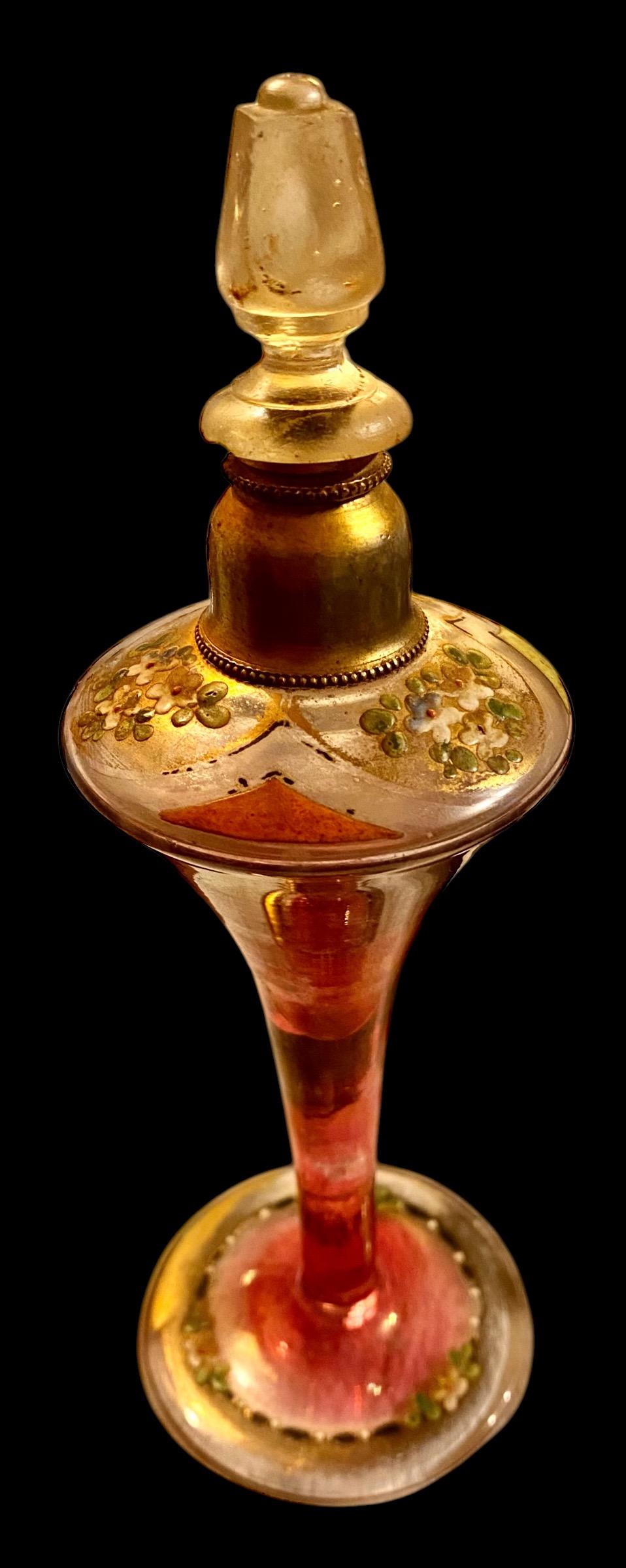 Antique 1920’s Glass And Enamel Perfume Bottle 5