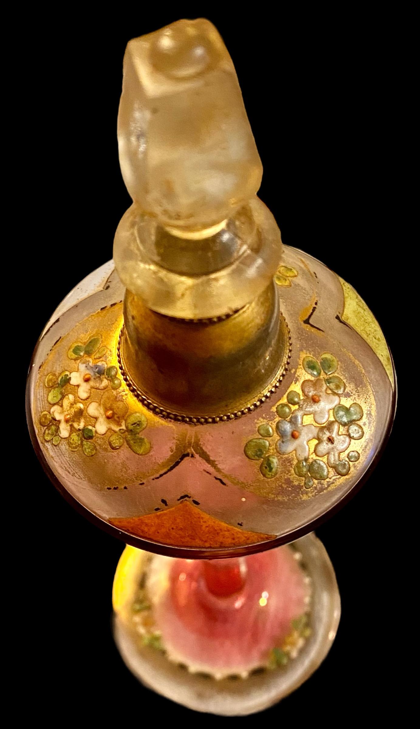 Antique 1920’s Glass And Enamel Perfume Bottle 7