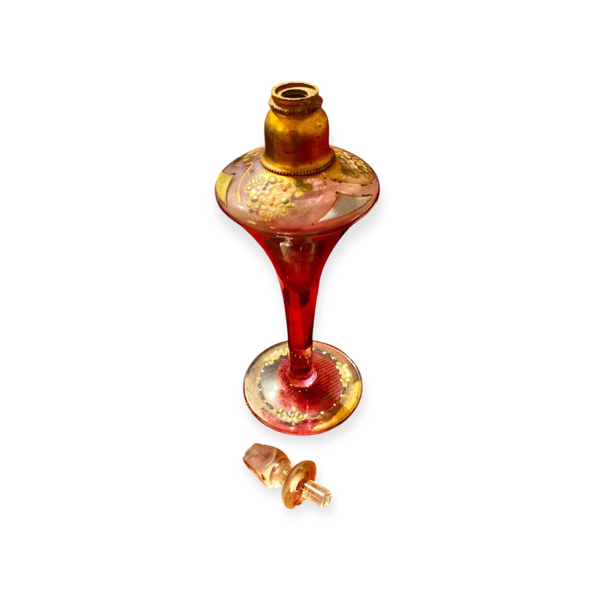 Bohemian Antique 1920’s Glass And Enamel Perfume Bottle