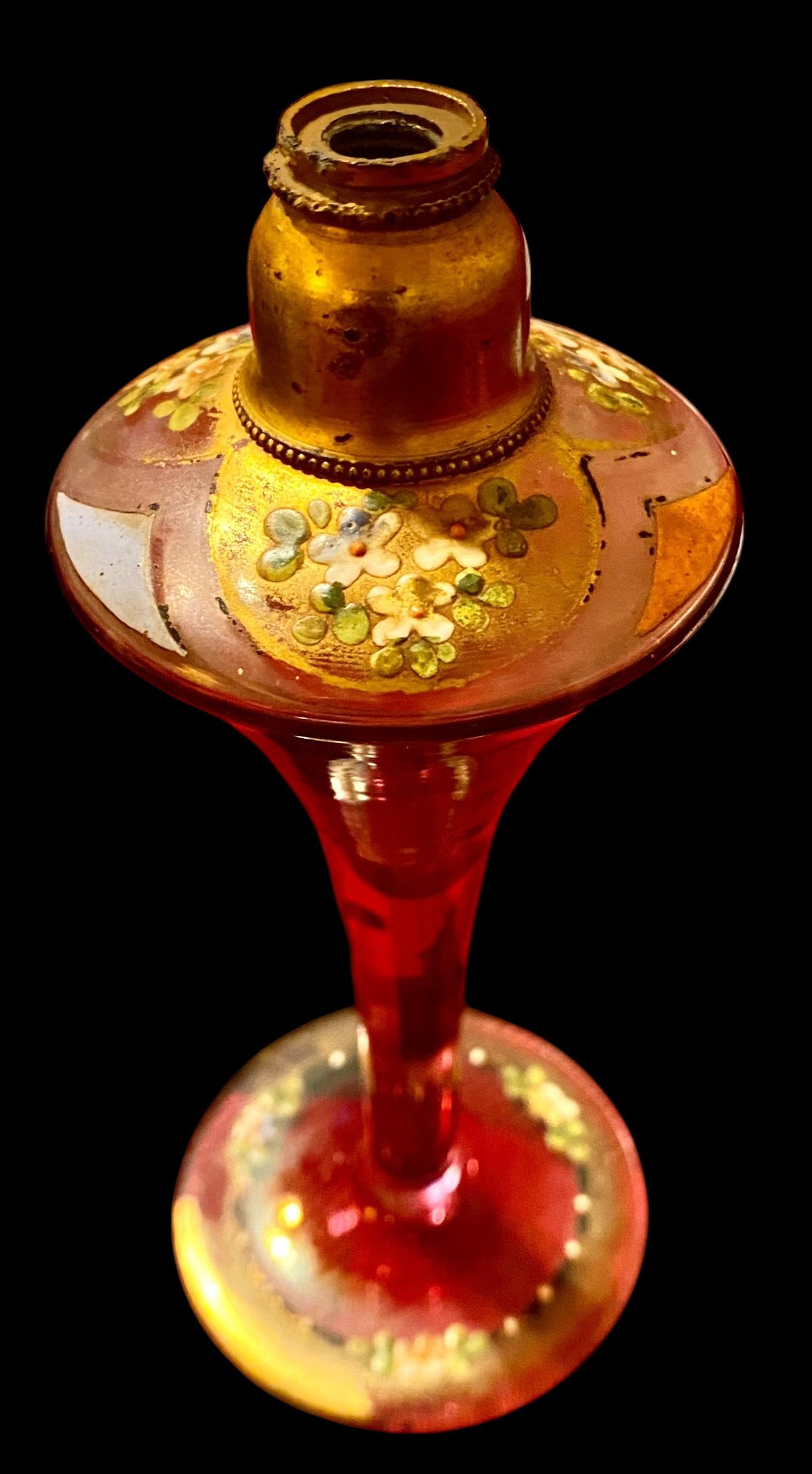 Early 20th Century Antique 1920’s Glass And Enamel Perfume Bottle