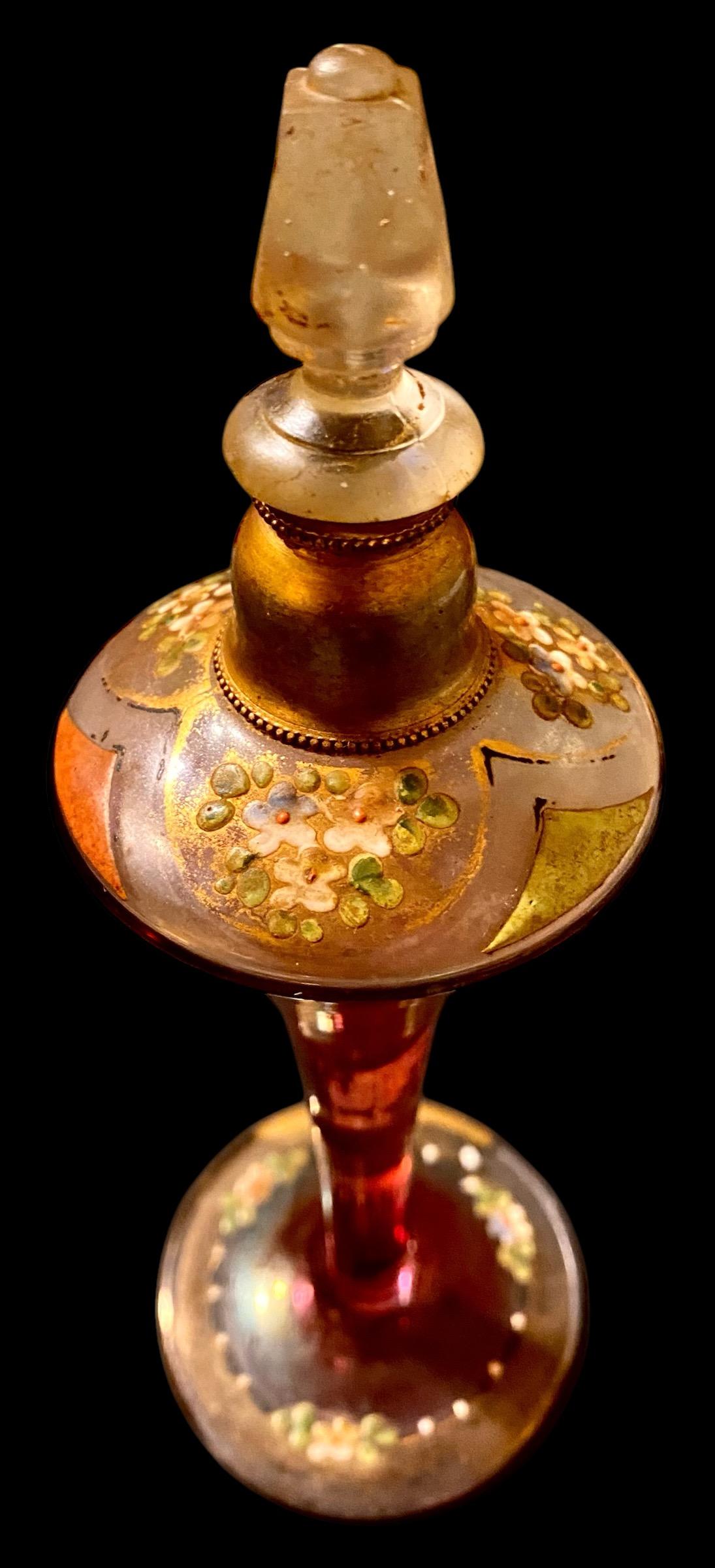 Metal Antique 1920’s Glass And Enamel Perfume Bottle
