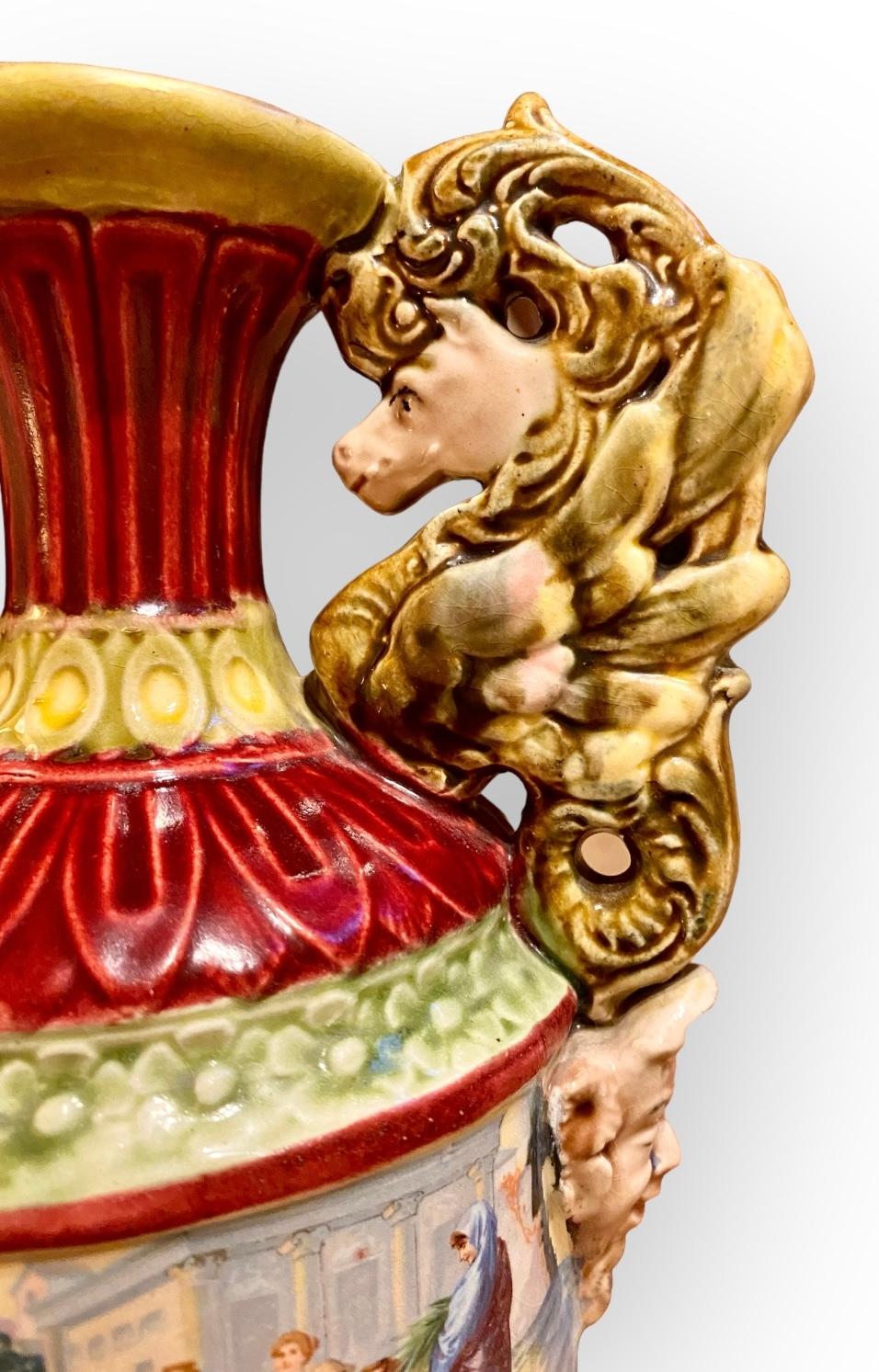 Early 20th Century Antique 1920’s Grand Tour Italian Venice Majolica Vase For Sale