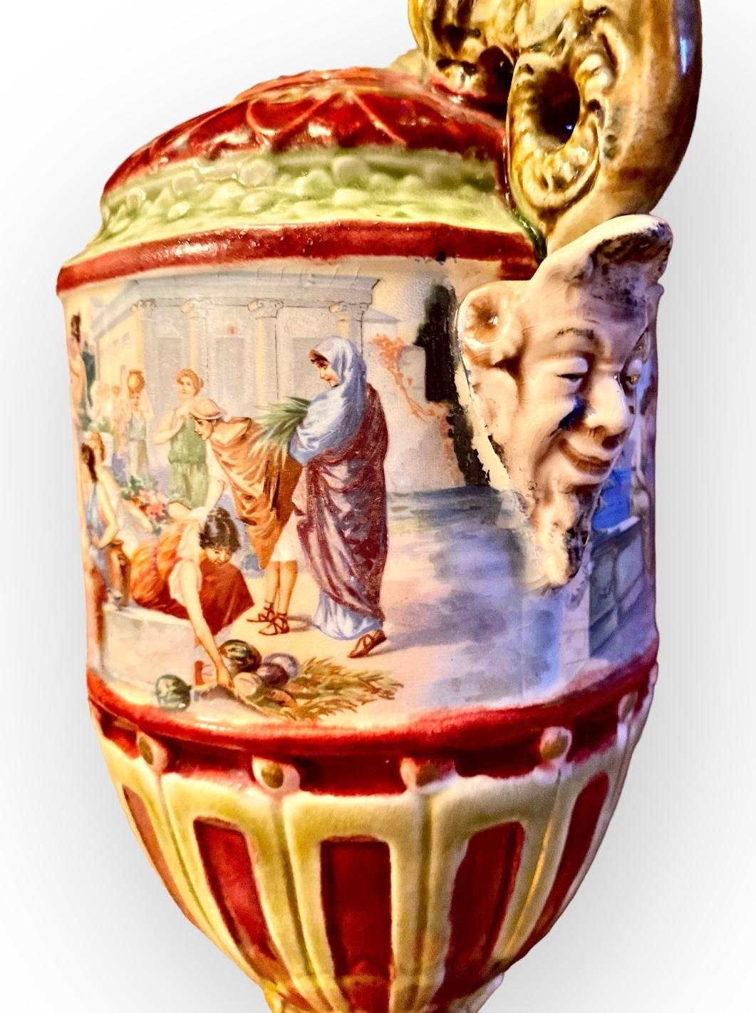 Antique 1920’s Grand Tour Italian Venice Majolica Vase For Sale 4