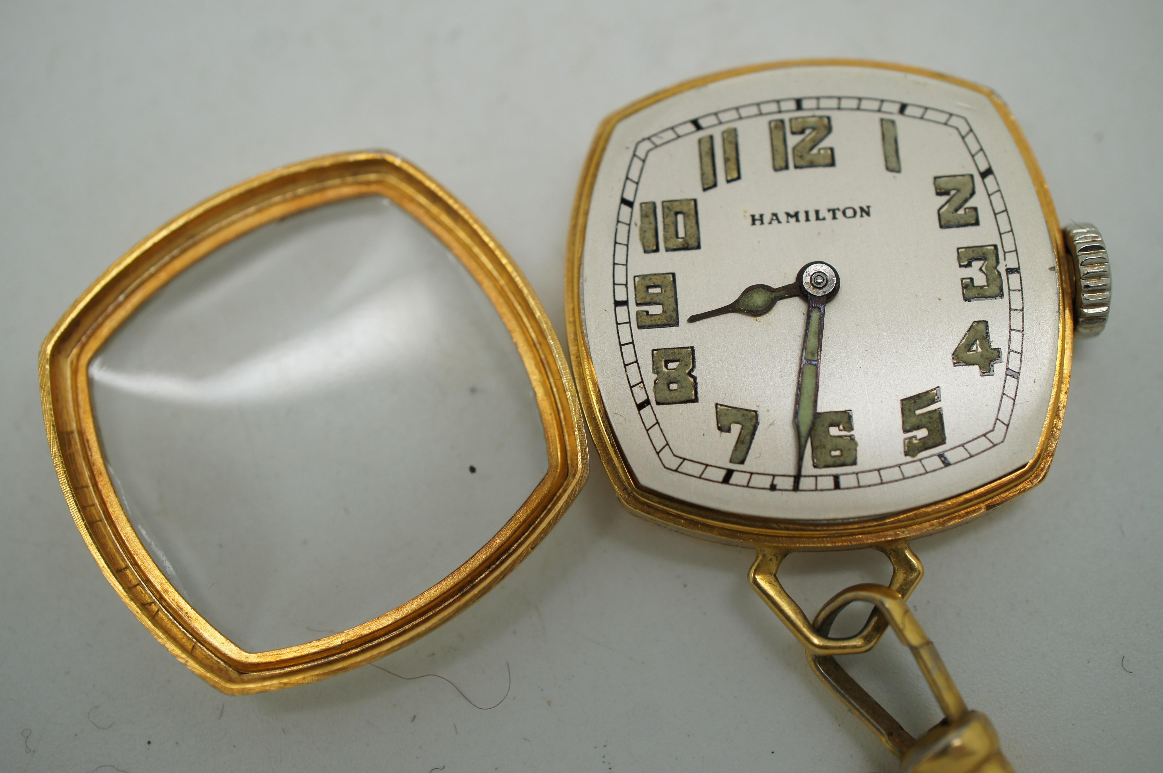 Art Deco Antique 1920s Hamilton Wadsworth 14k Gold Glow in the Dark Pendant Pocket Watch