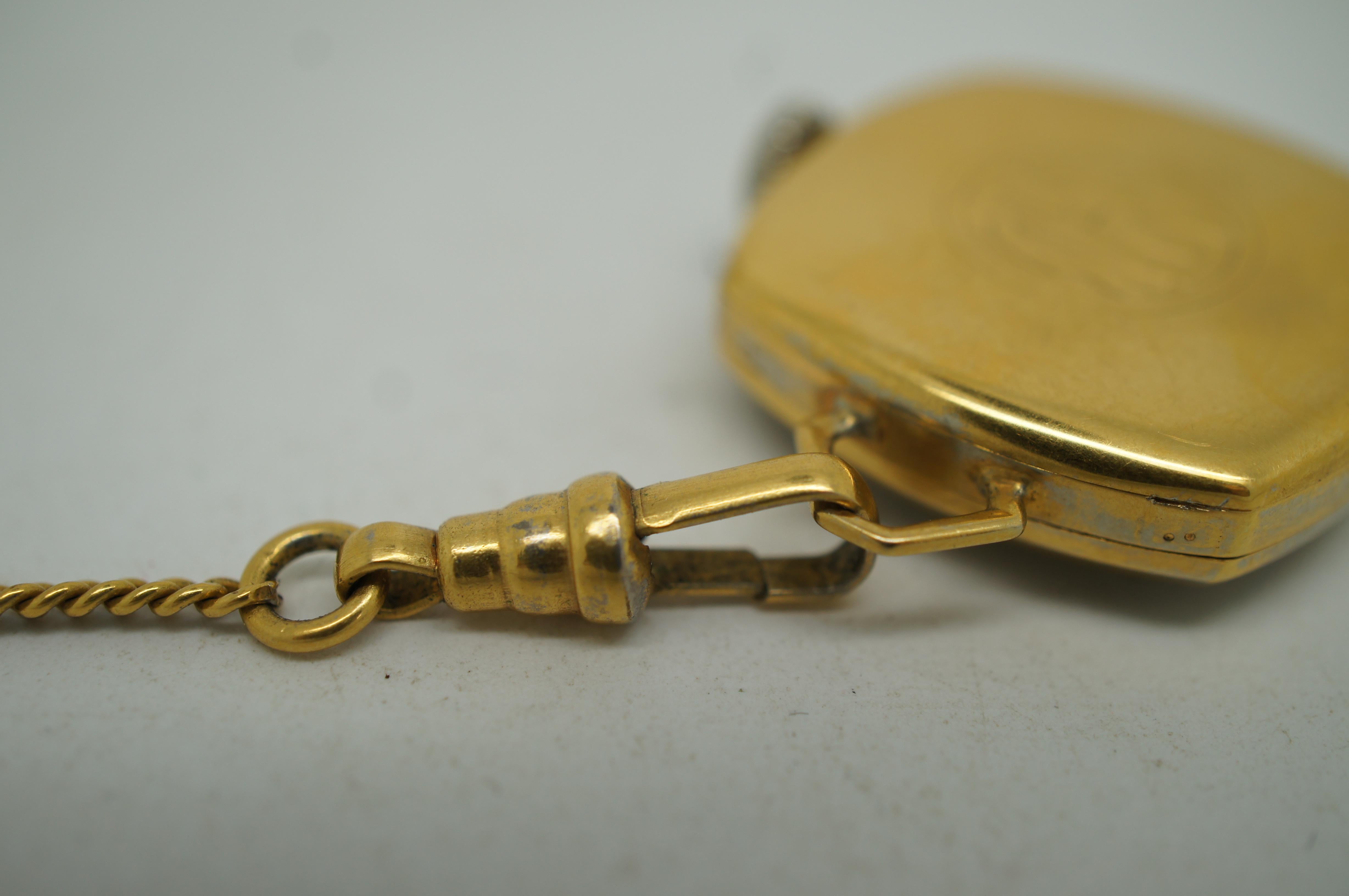 Early 20th Century Antique 1920s Hamilton Wadsworth 14k Gold Glow in the Dark Pendant Pocket Watch