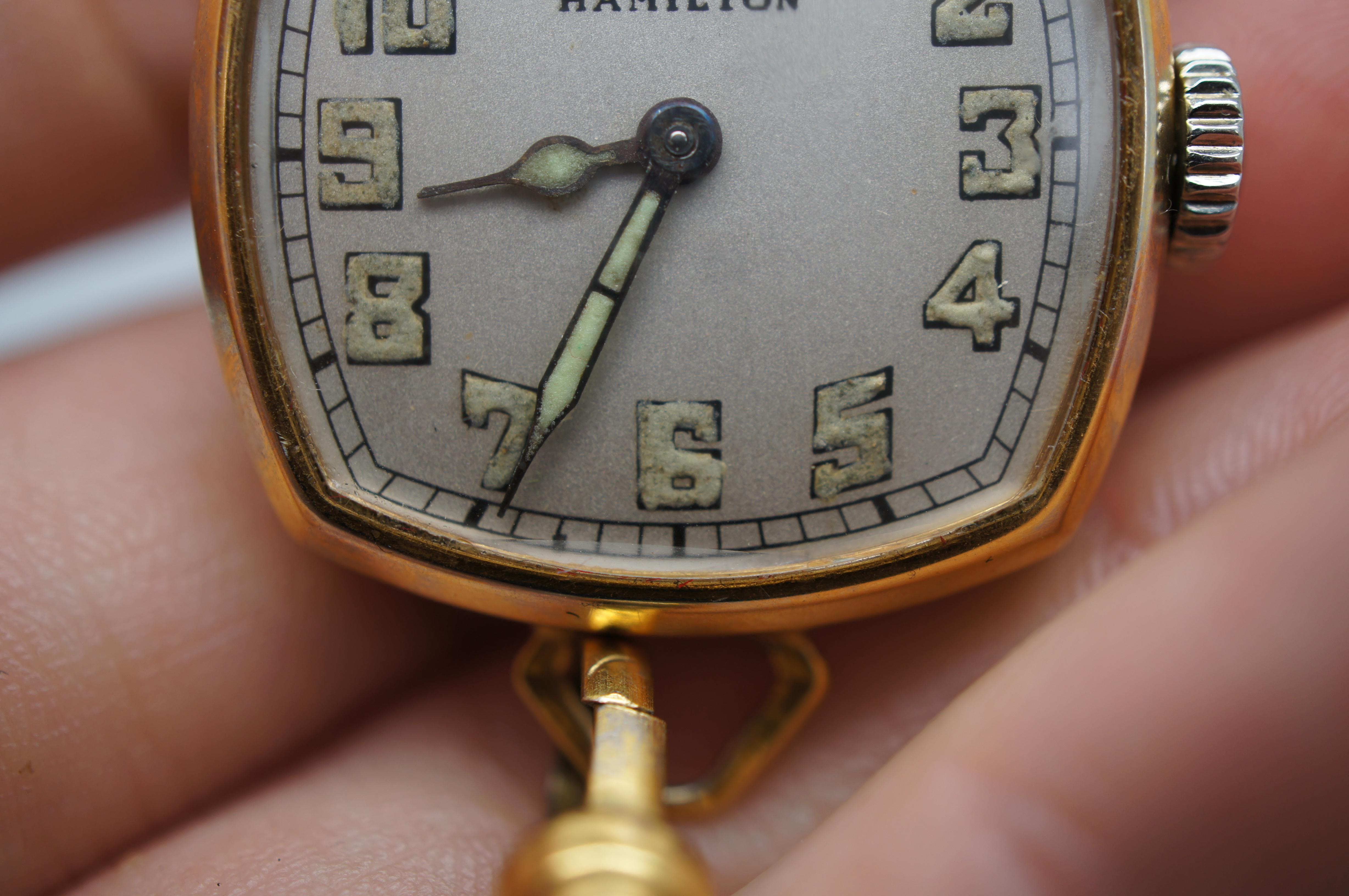 Antique 1920s Hamilton Wadsworth 14k Gold Glow in the Dark Pendant Pocket Watch 1