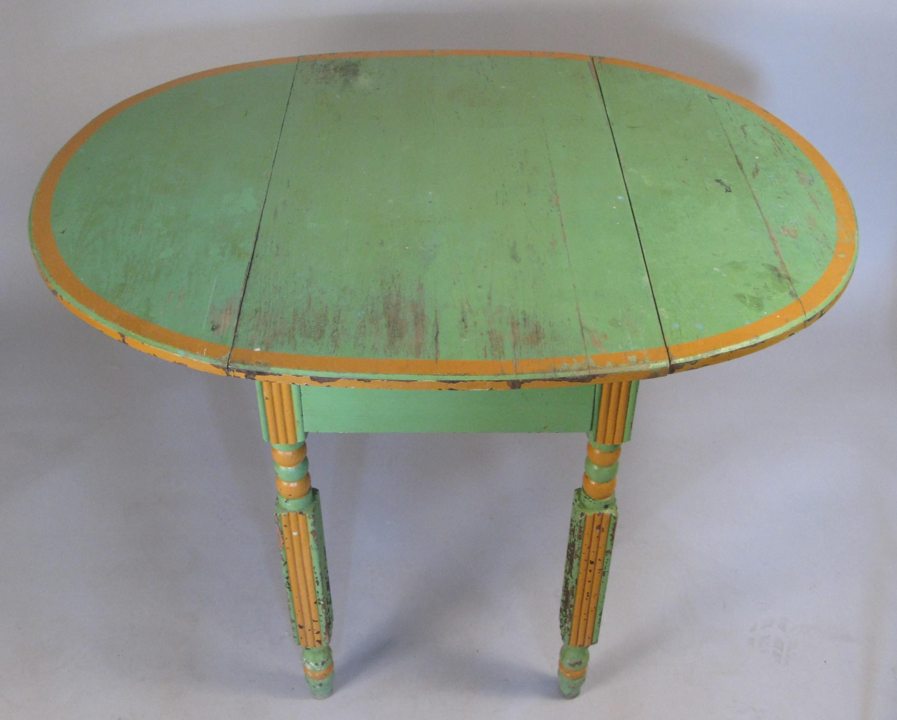 Country Antique 1920s Hand Painted Drop-Leaf Dining Table
