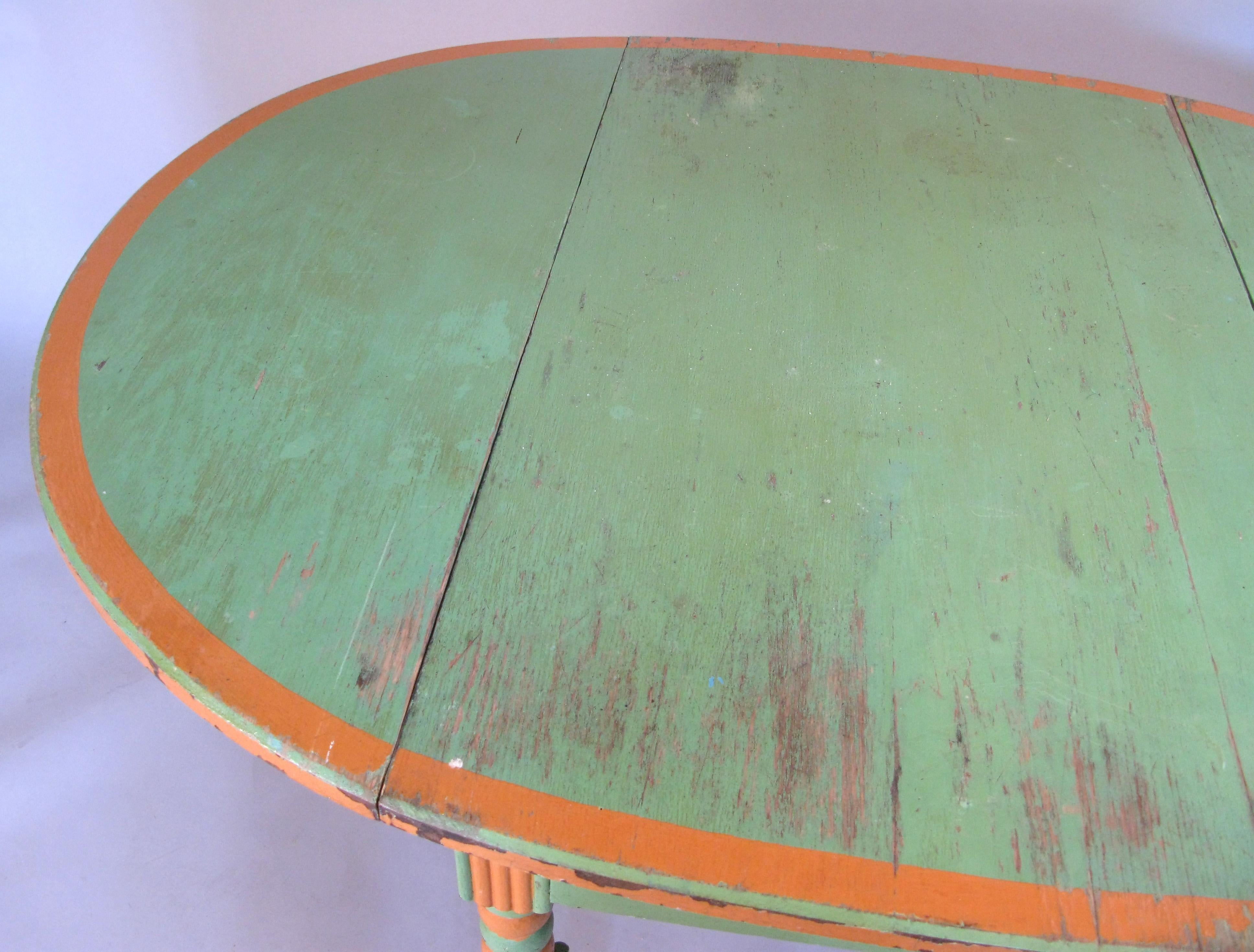 American Antique 1920s Hand Painted Drop-Leaf Dining Table