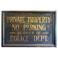 Antique 1920's Hand Painted Gold Leaf and Smalt " No Parking, Police Sign