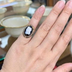 Antique 1920's Hardstone Cameo and Seed Pearl Ring 14k Yellow Gold
