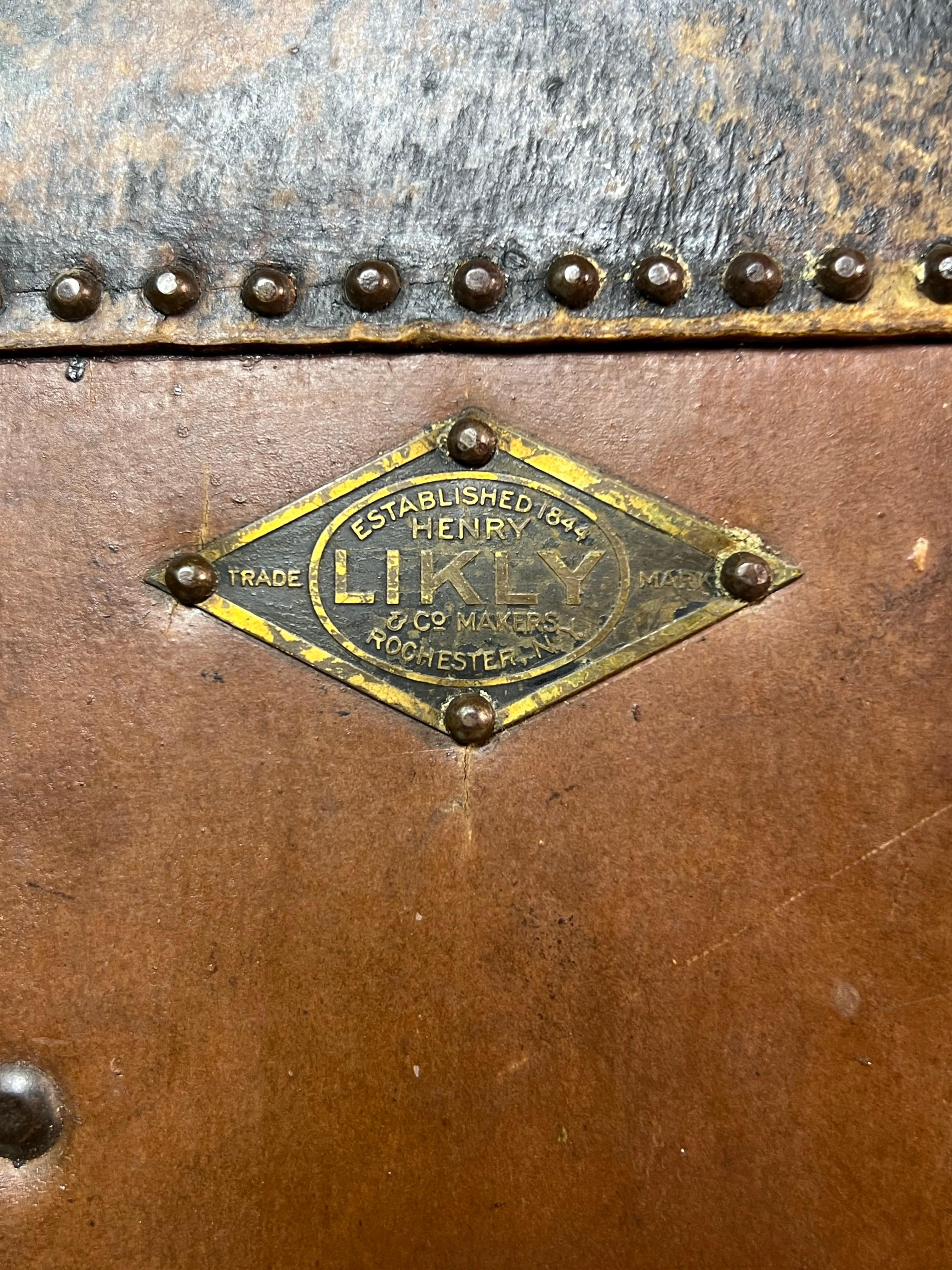 Leather Antique 1920s Henry Likly Standing Wardrobe Steamer Trunk For Sale