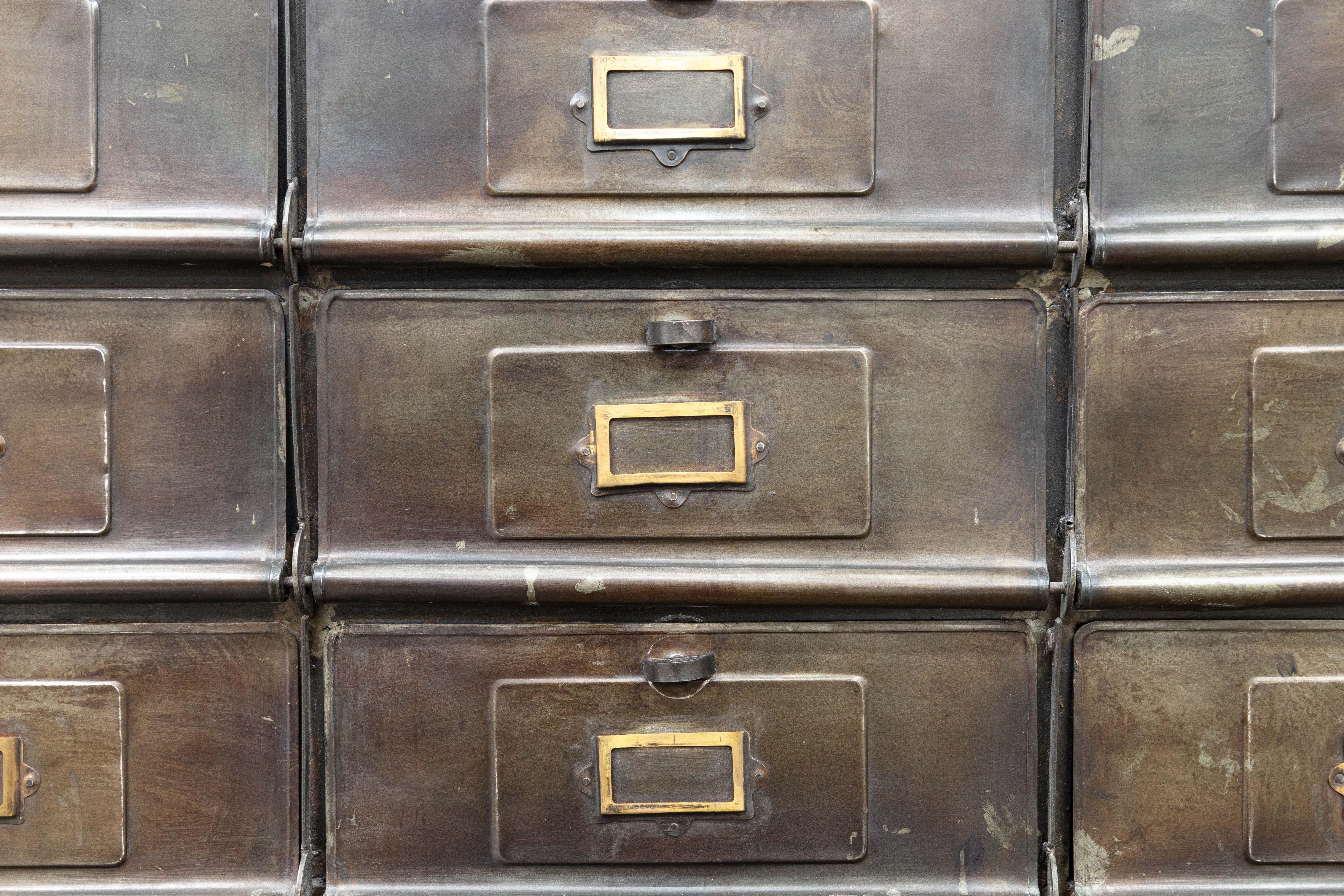 Early 20th Century Antique 1920s Industrial French Steel Cabinet by Strafor of Strasbourg For Sale
