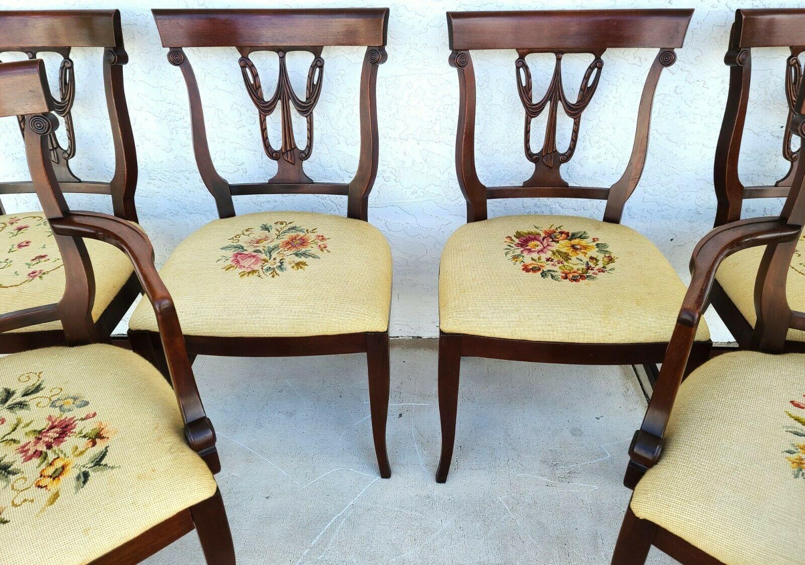 Antique 1920s Italian Regency Mahogany Dining Chairs with Needlepoint -Set of 6 In Good Condition In Lake Worth, FL