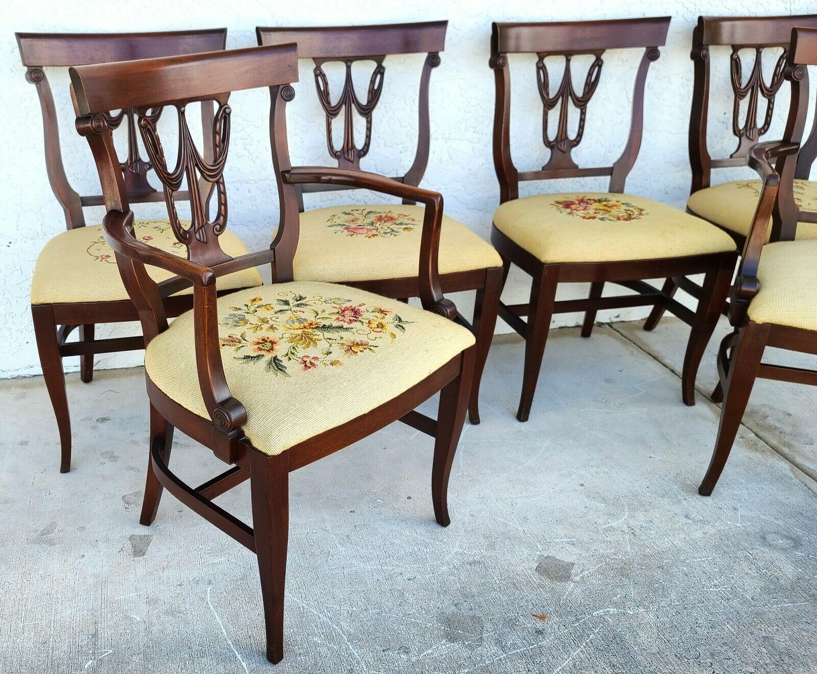 20th Century Antique 1920s Italian Regency Mahogany Dining Chairs with Needlepoint -Set of 6