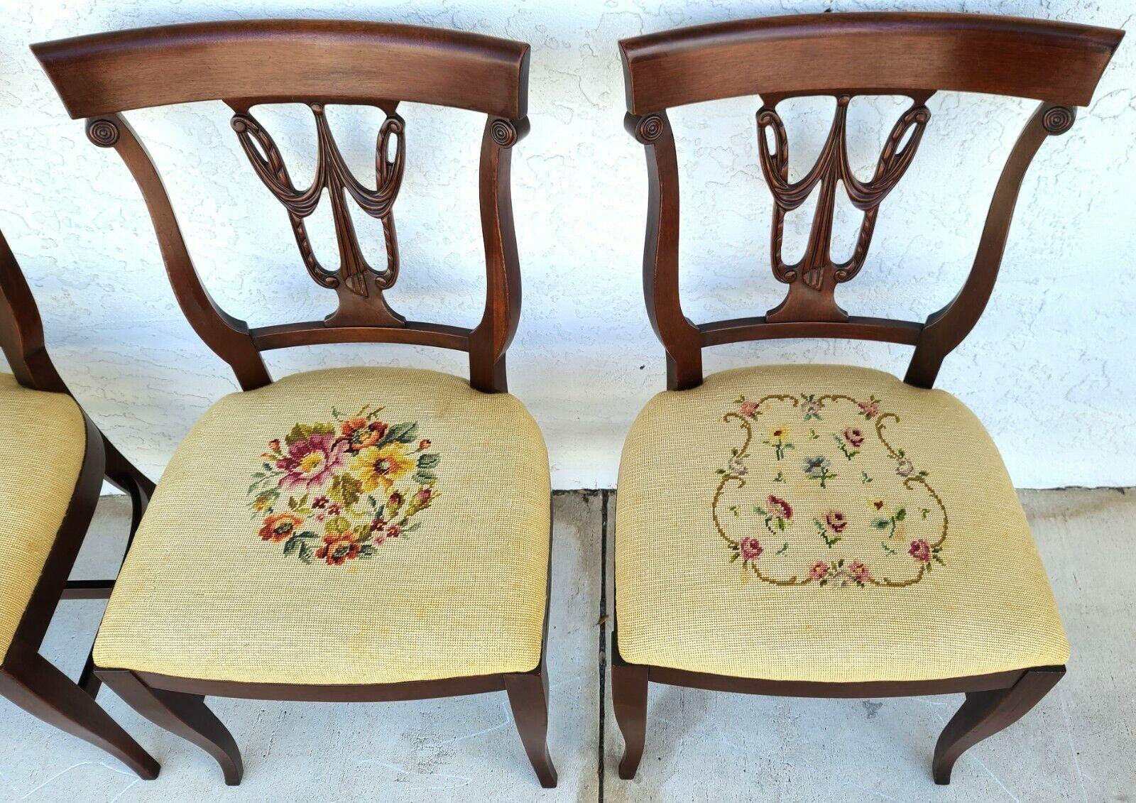 Antique 1920s Italian Regency Mahogany Dining Chairs with Needlepoint -Set of 6 1