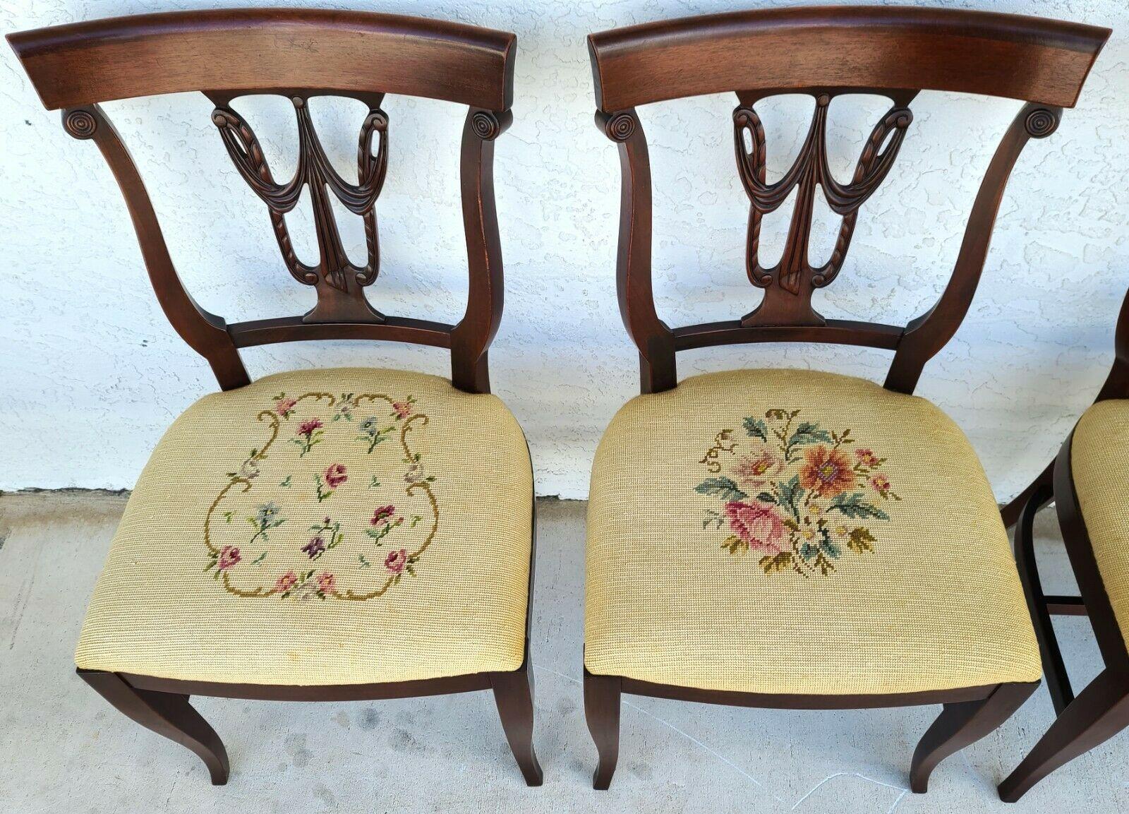Antique 1920s Italian Regency Mahogany Dining Chairs with Needlepoint -Set of 6 2
