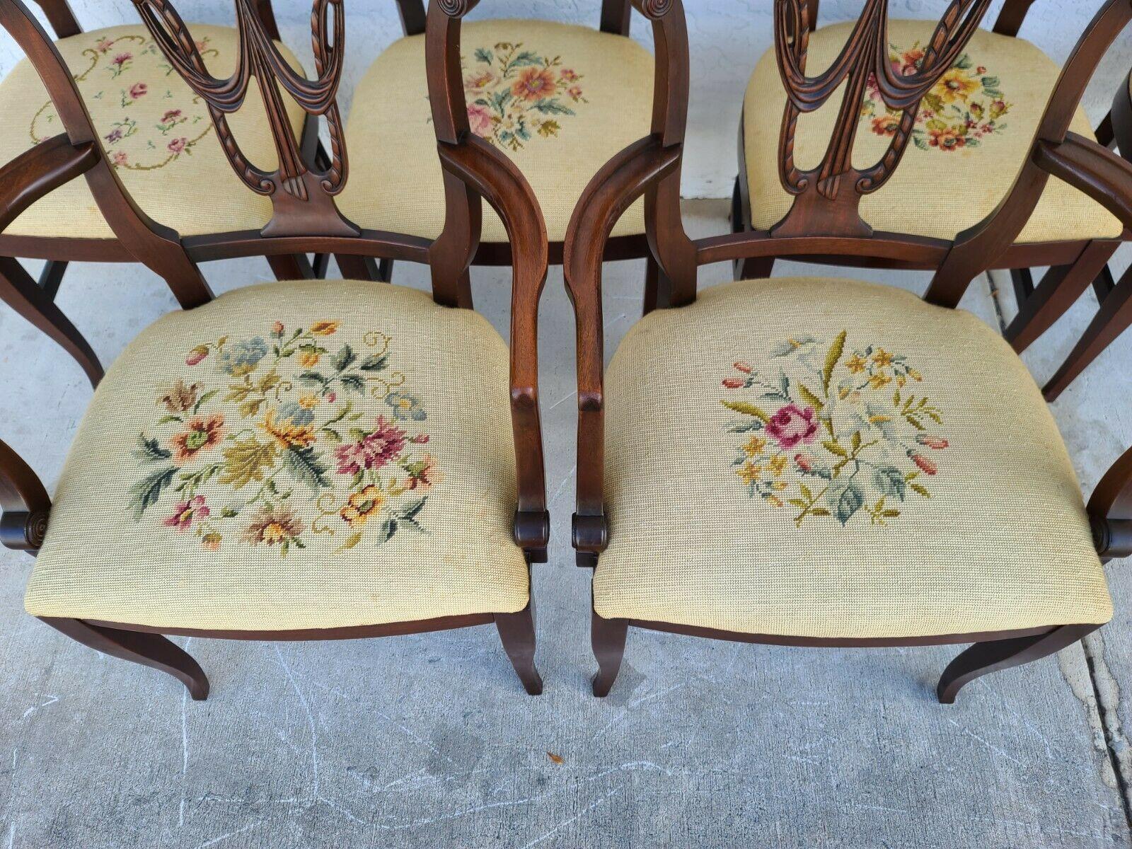 Antique 1920s Italian Regency Mahogany Dining Chairs with Needlepoint -Set of 6 3