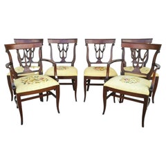 Antique 1920s Italian Regency Mahogany Dining Chairs with Needlepoint -Set of 6