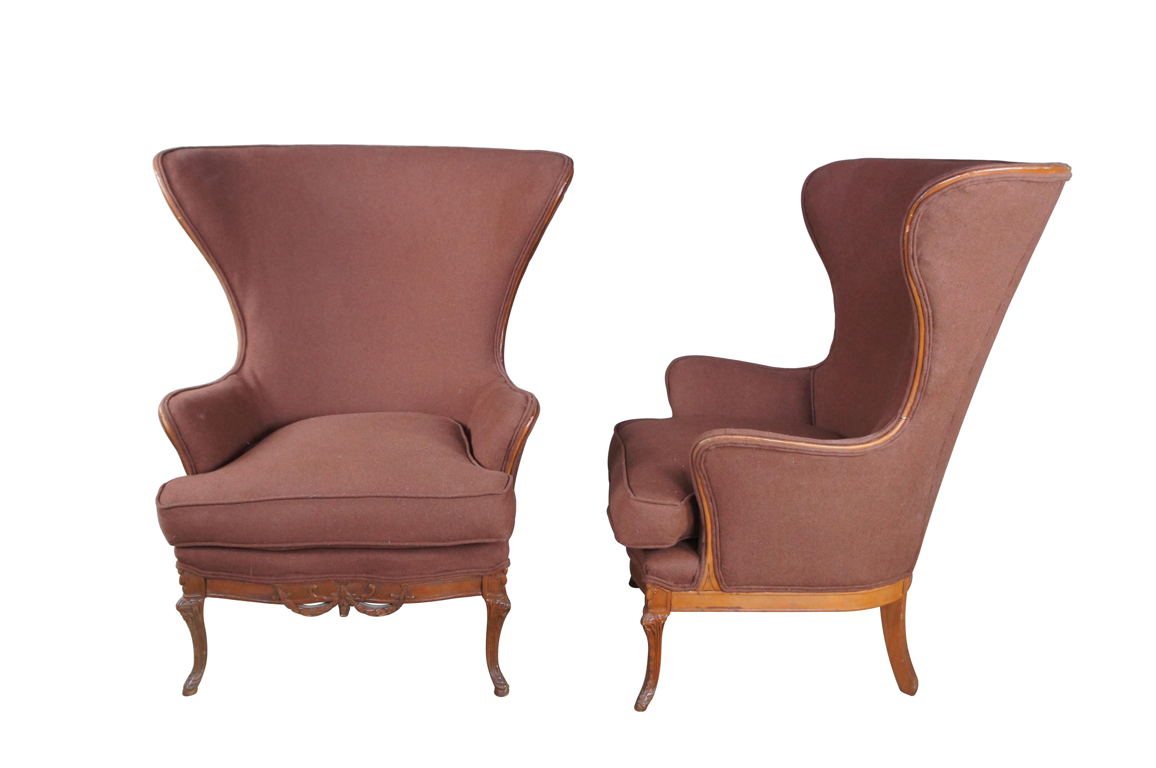 Antiguo 1920 Johnson Chair Co. Sillones Reposabrazos Biblioteca Caoba y Mohair Marrón Neoclásico en venta