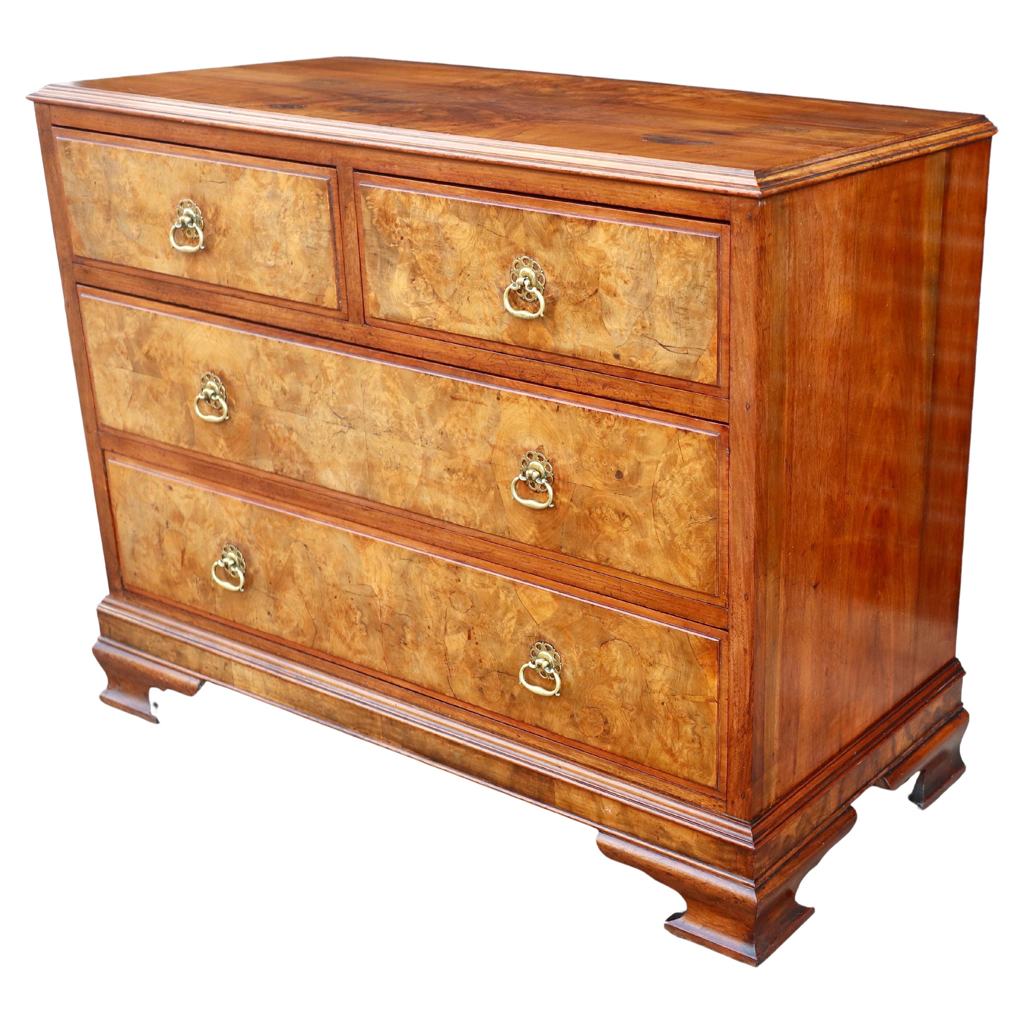 Antique 1920s Mahogany & burr Walnut Chest Of four Drawers