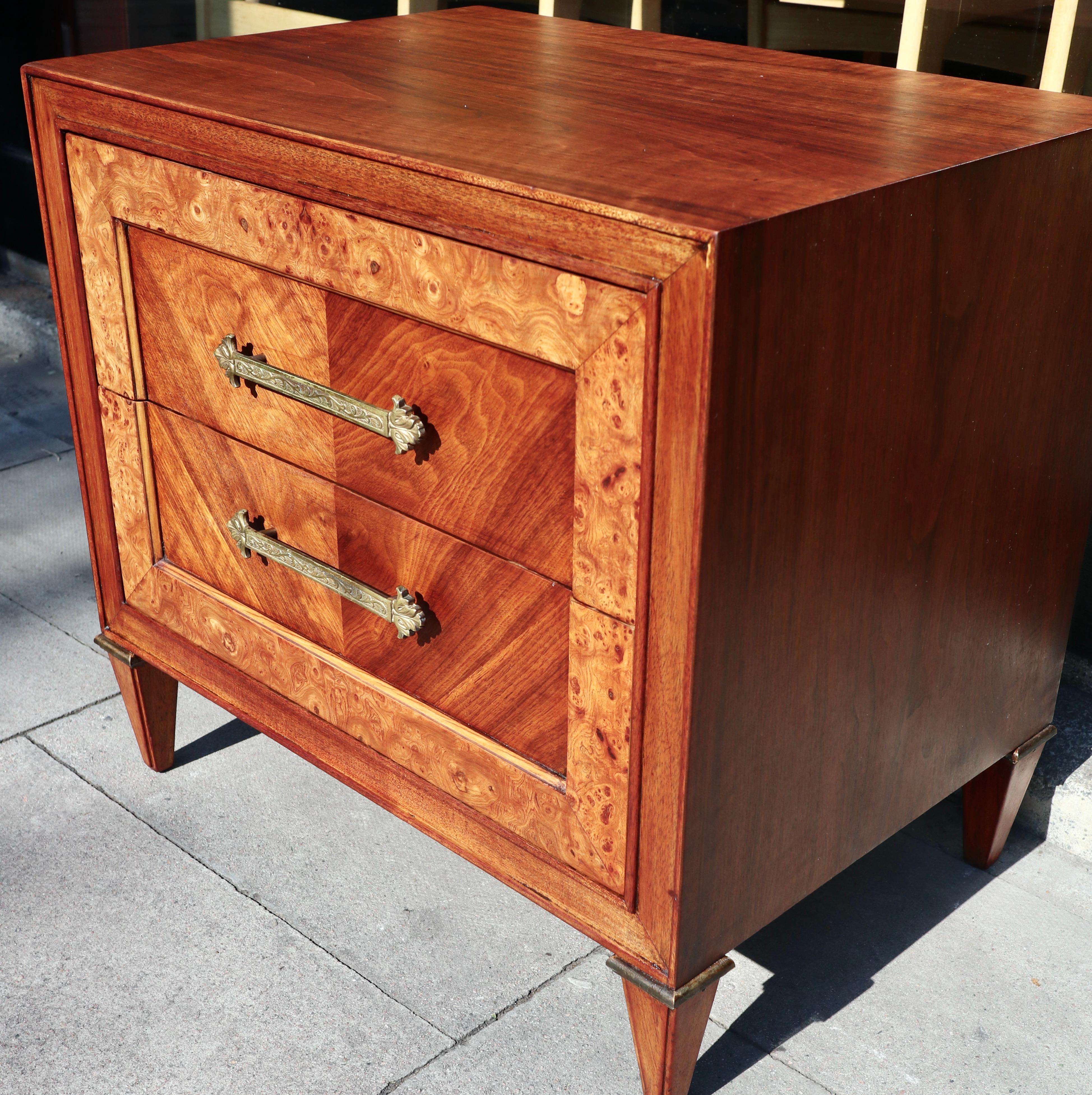 Georgian Antique 1920s Mahogany & burr Walnut nightstand/Chest Of two Drawers For Sale