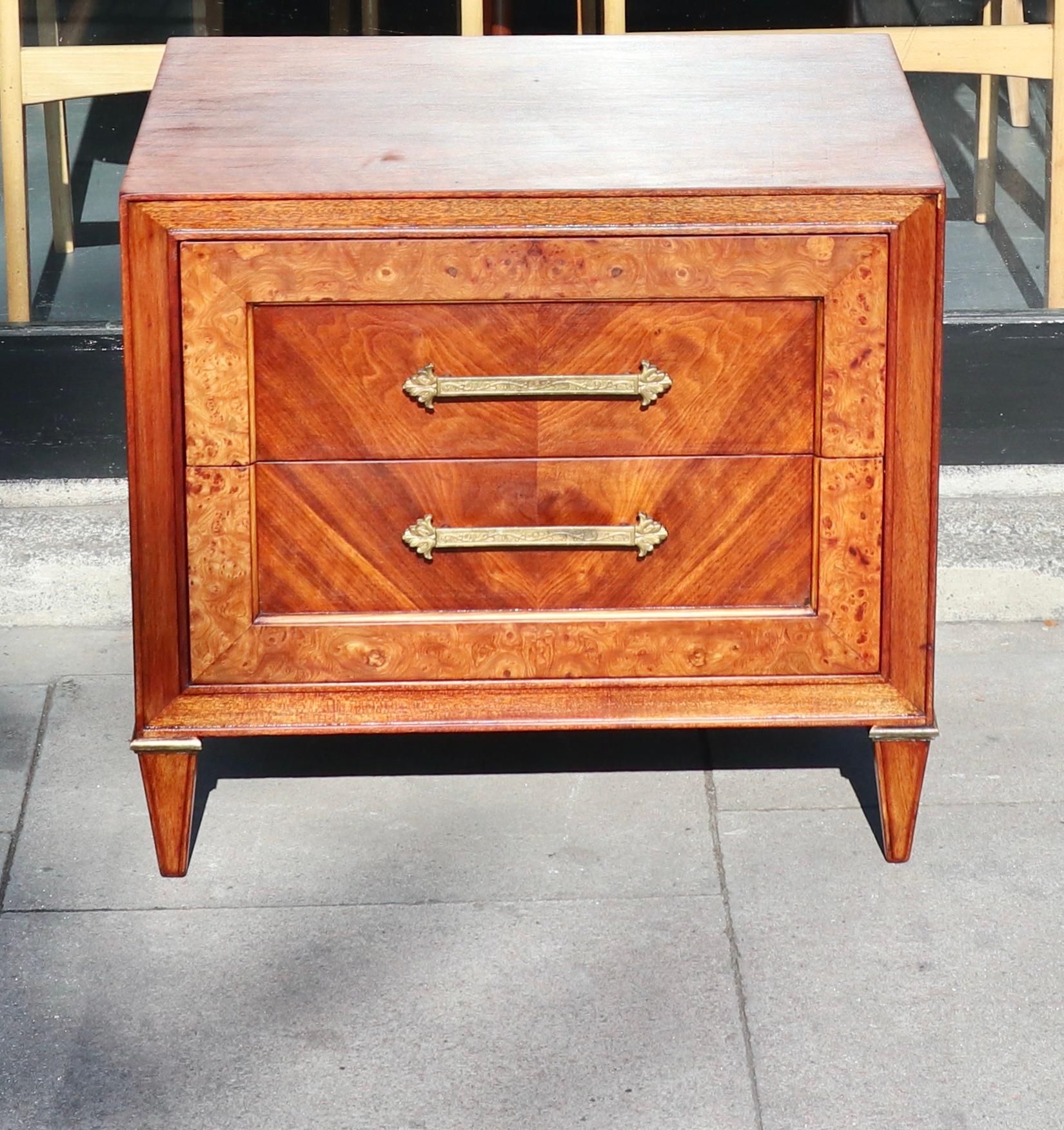 20th Century Antique 1920s Mahogany & burr Walnut nightstand/Chest Of two Drawers For Sale