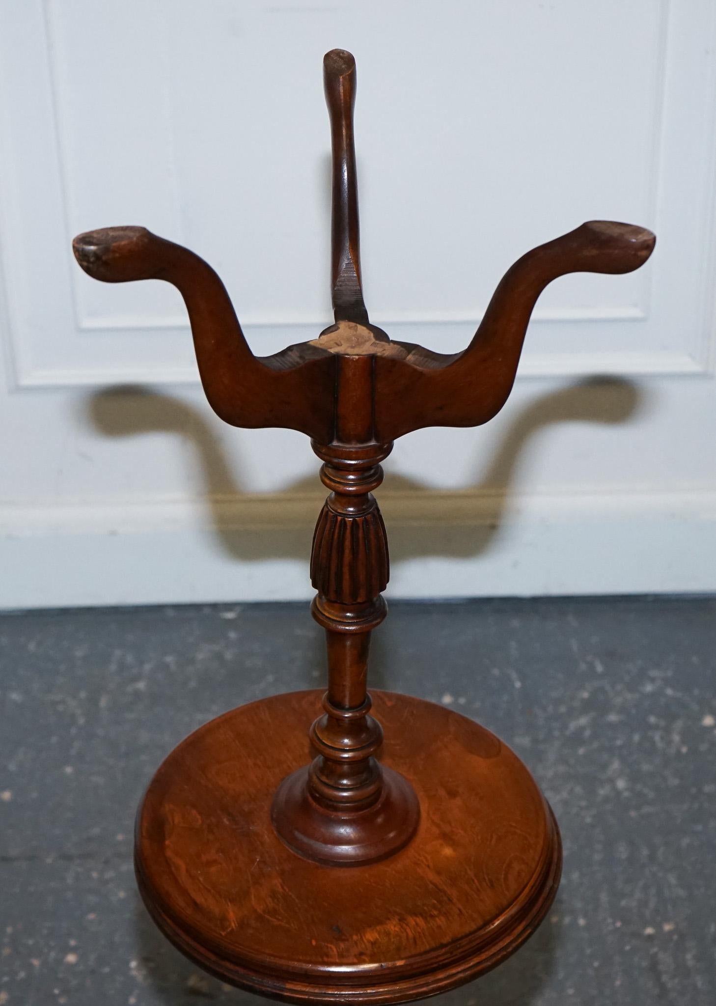 ANTIQUE 1920's MATCHED BROWN LEATHER TOP PAIR OF WINE END SIDE TABLE TRiPOD BASE For Sale 4