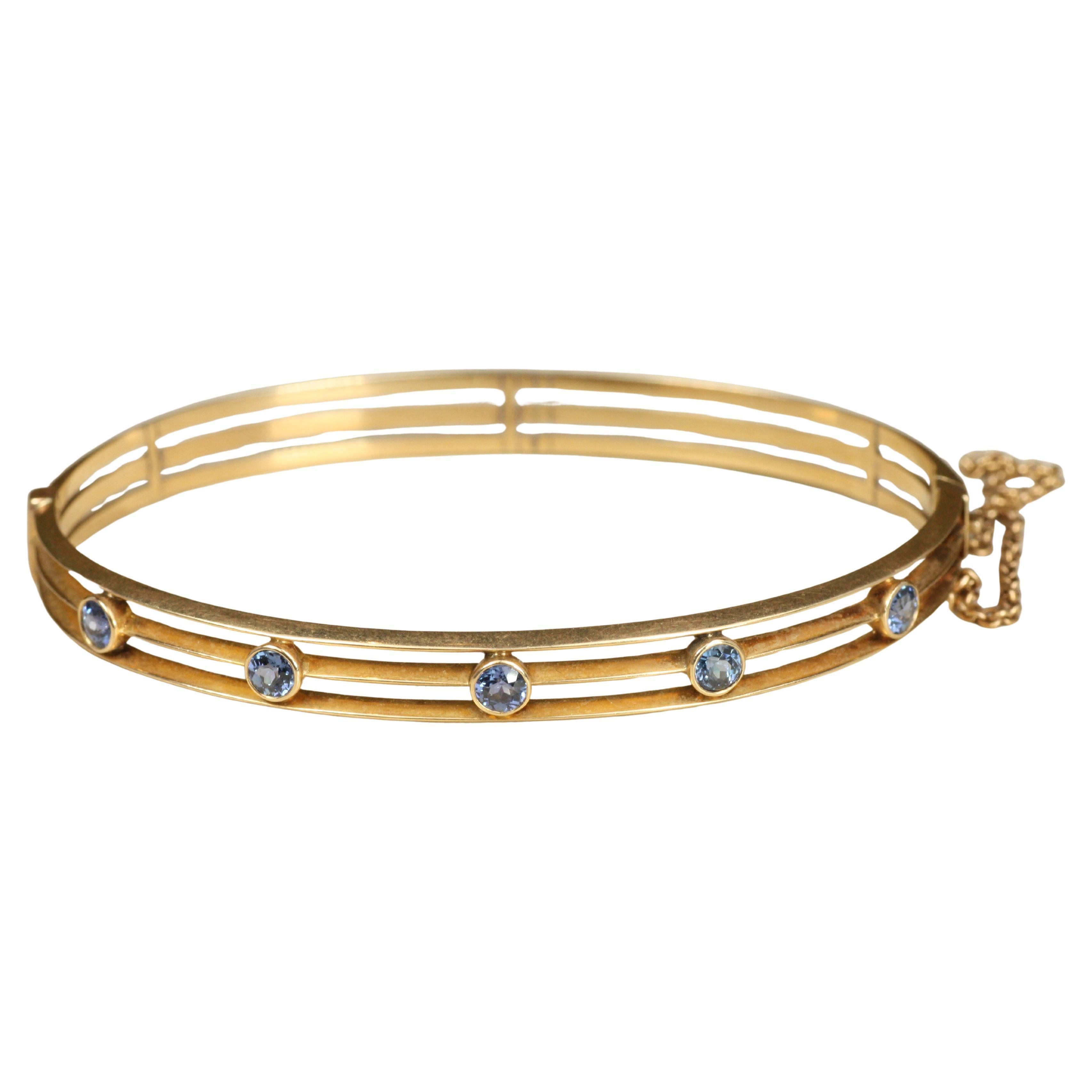 Antique 1910s Montana Sapphire Hinged Oval Rose Gold Bracelet