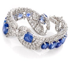 Antique 1920s  Natural No Heat Ceylon Sapphire Platinum Bracelet