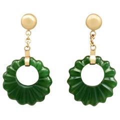 Antique 1920s Nephrite Jade and Yellow Gold Drop Earrings