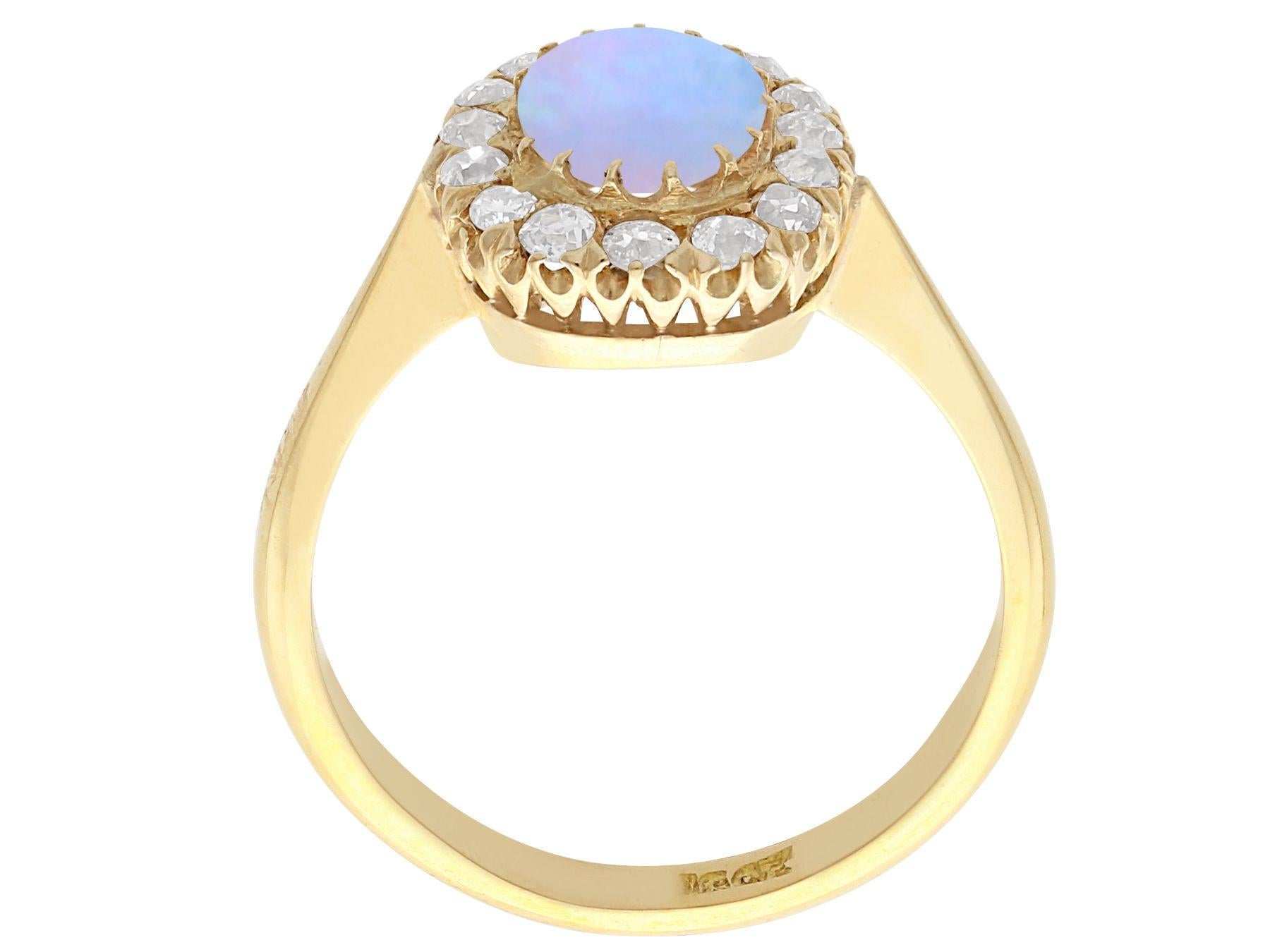 Old European Cut Antique 1920s Opal and Diamond Gold Cluster Ring
