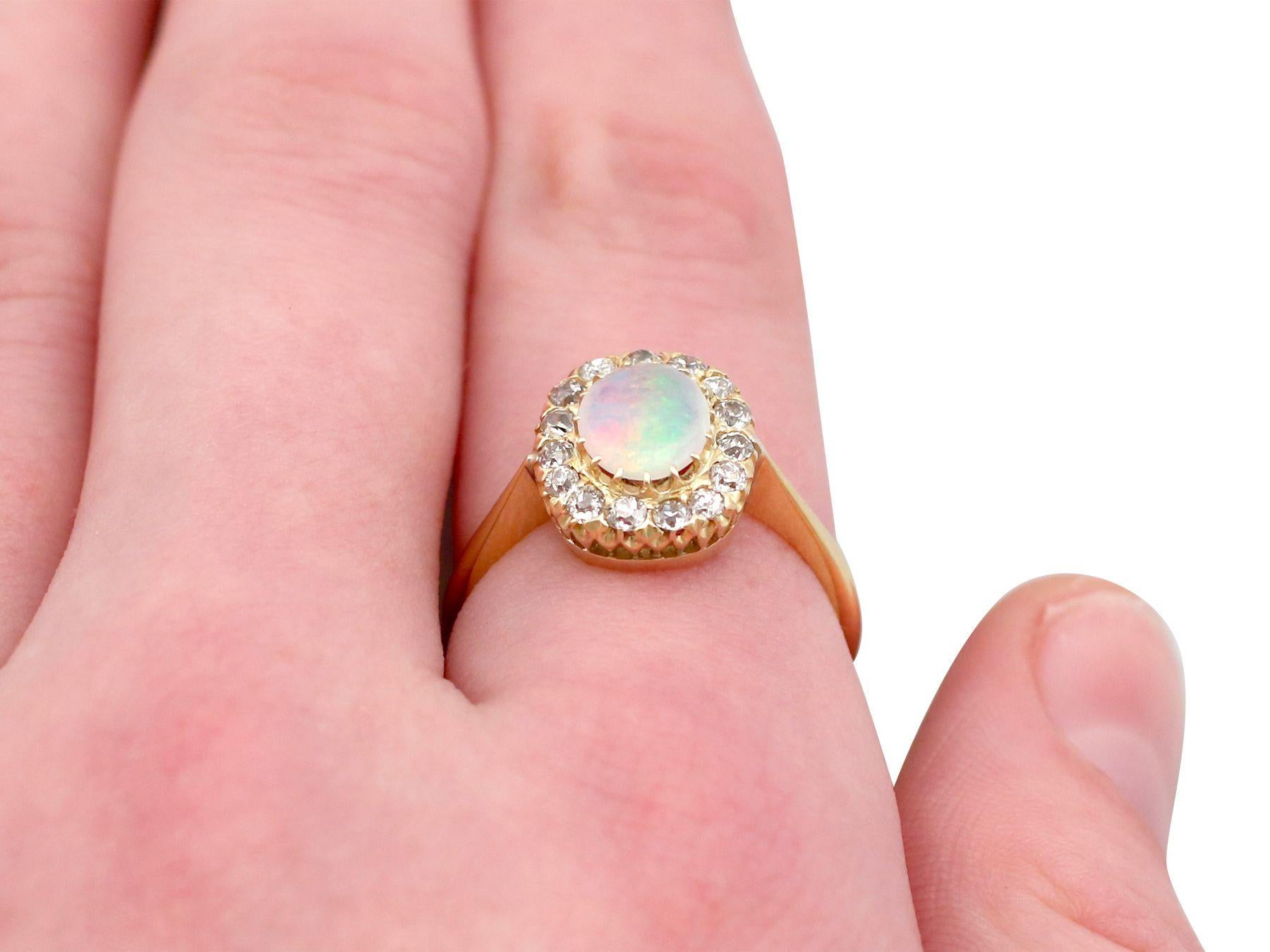 Antique 1920s Opal and Diamond Gold Cluster Ring 1