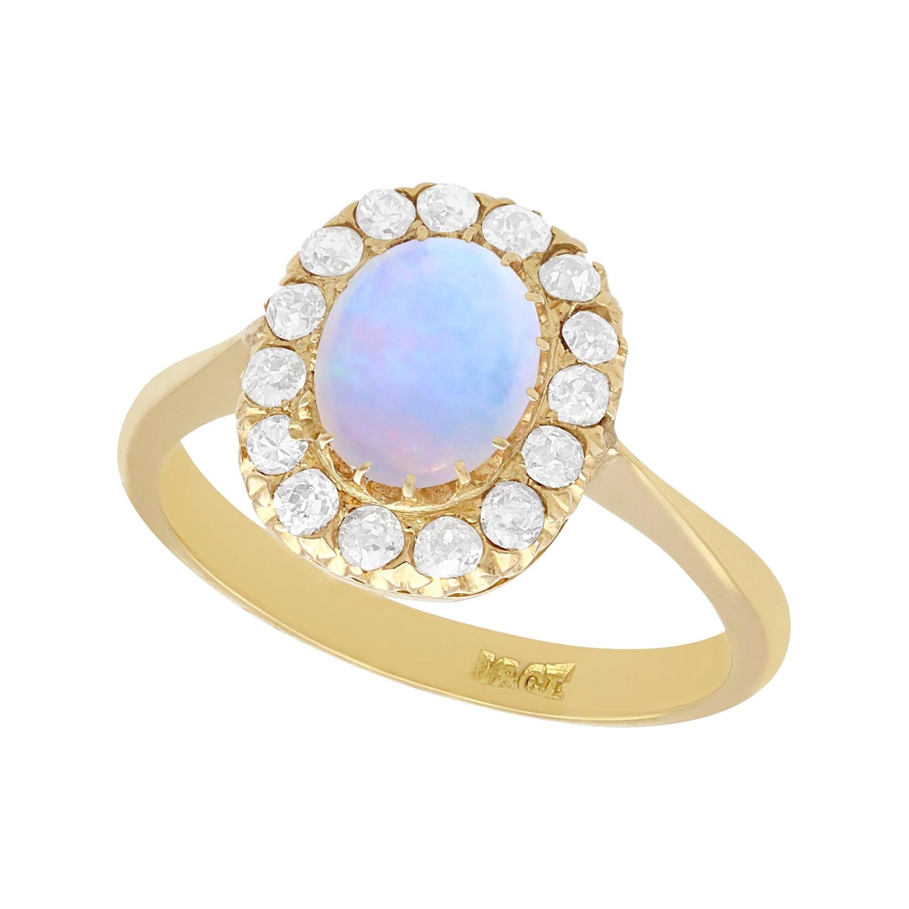 Antique 1920s Opal and Diamond Gold Cluster Ring