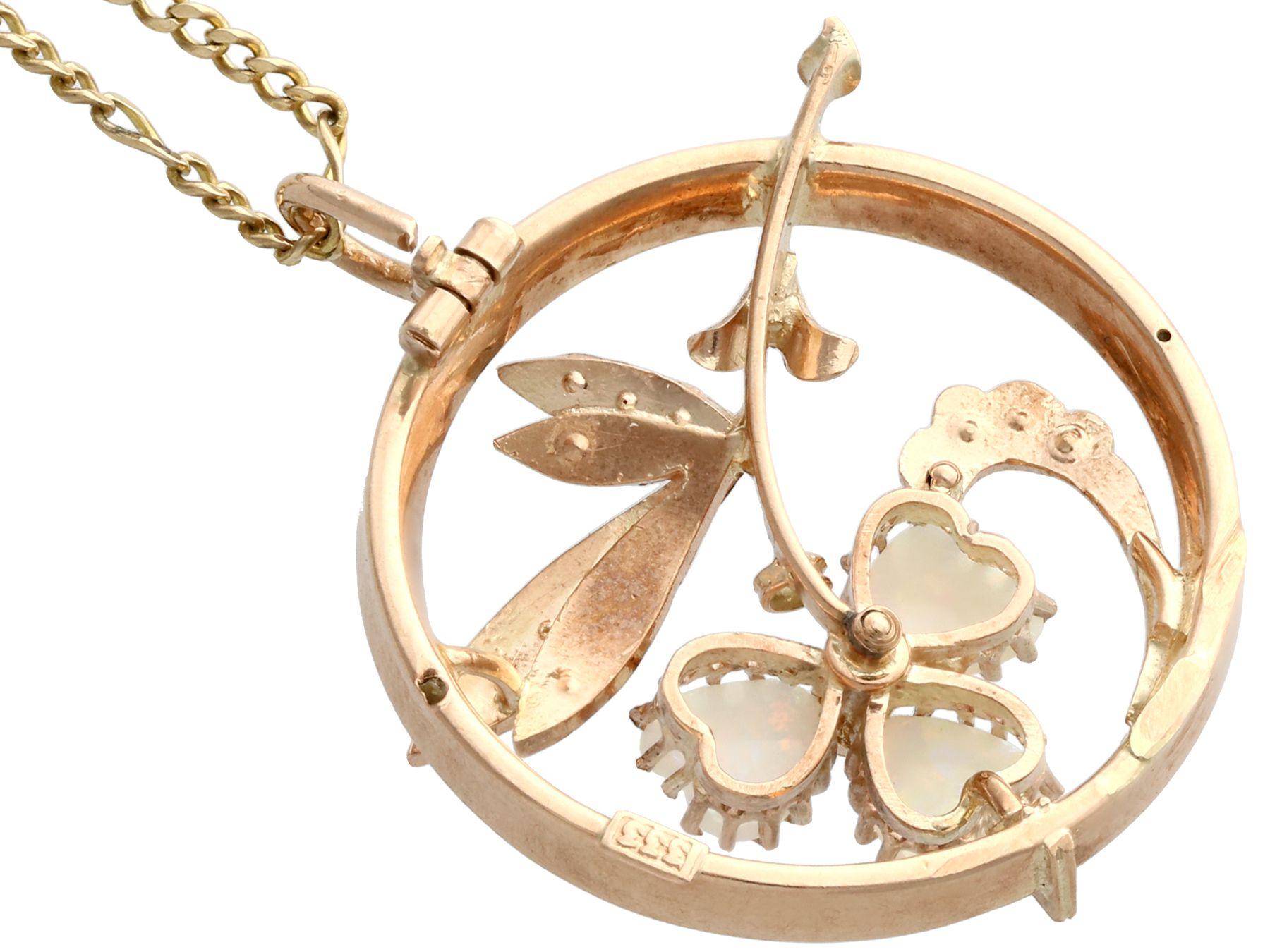 Women's Antique 1920s Opal and Seed Pearl Yellow Gold Pendant For Sale