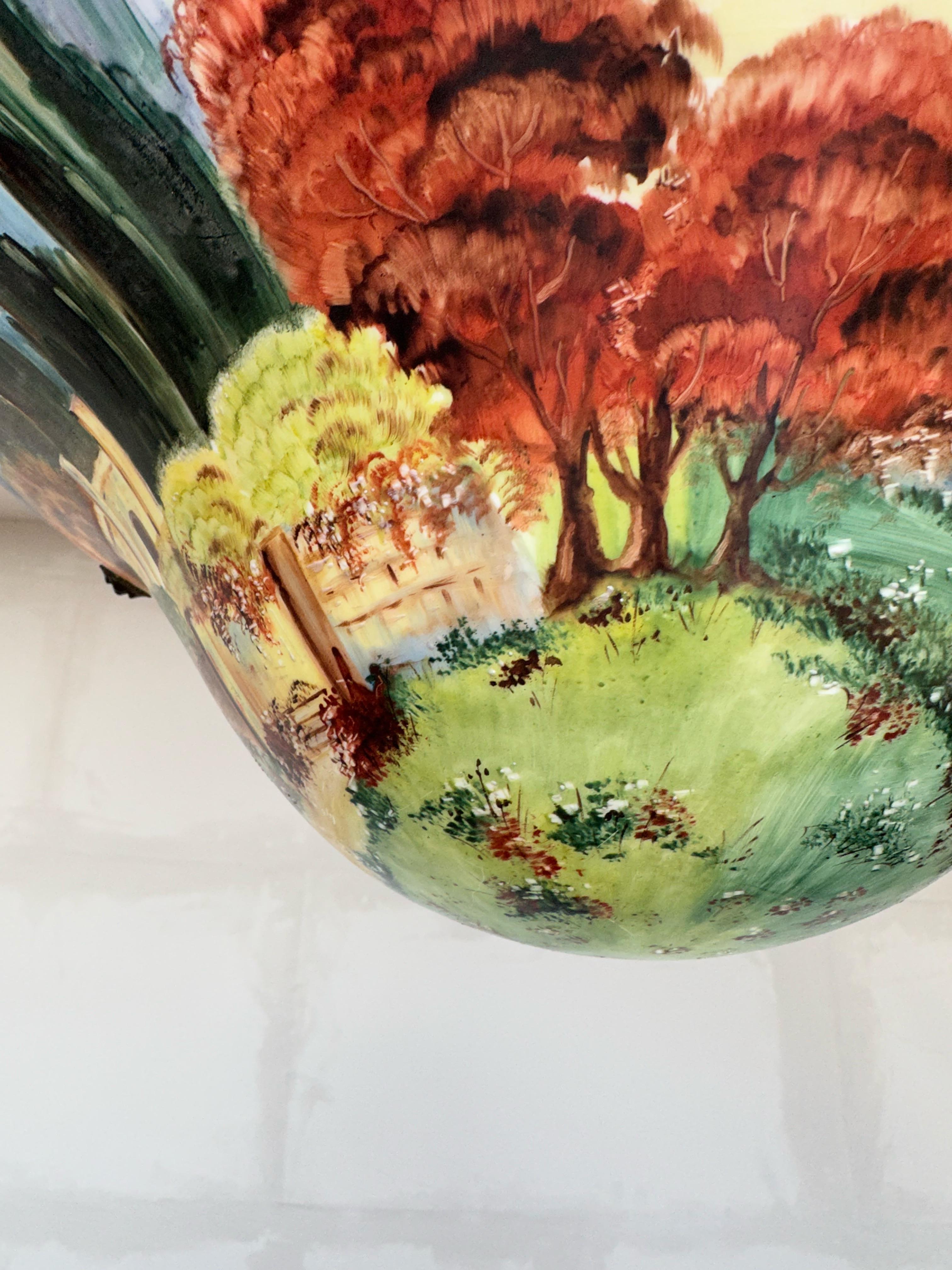 Antique 1920s Opaline Glass Shade with Hand Painted Landscape Pendant Light For Sale 8