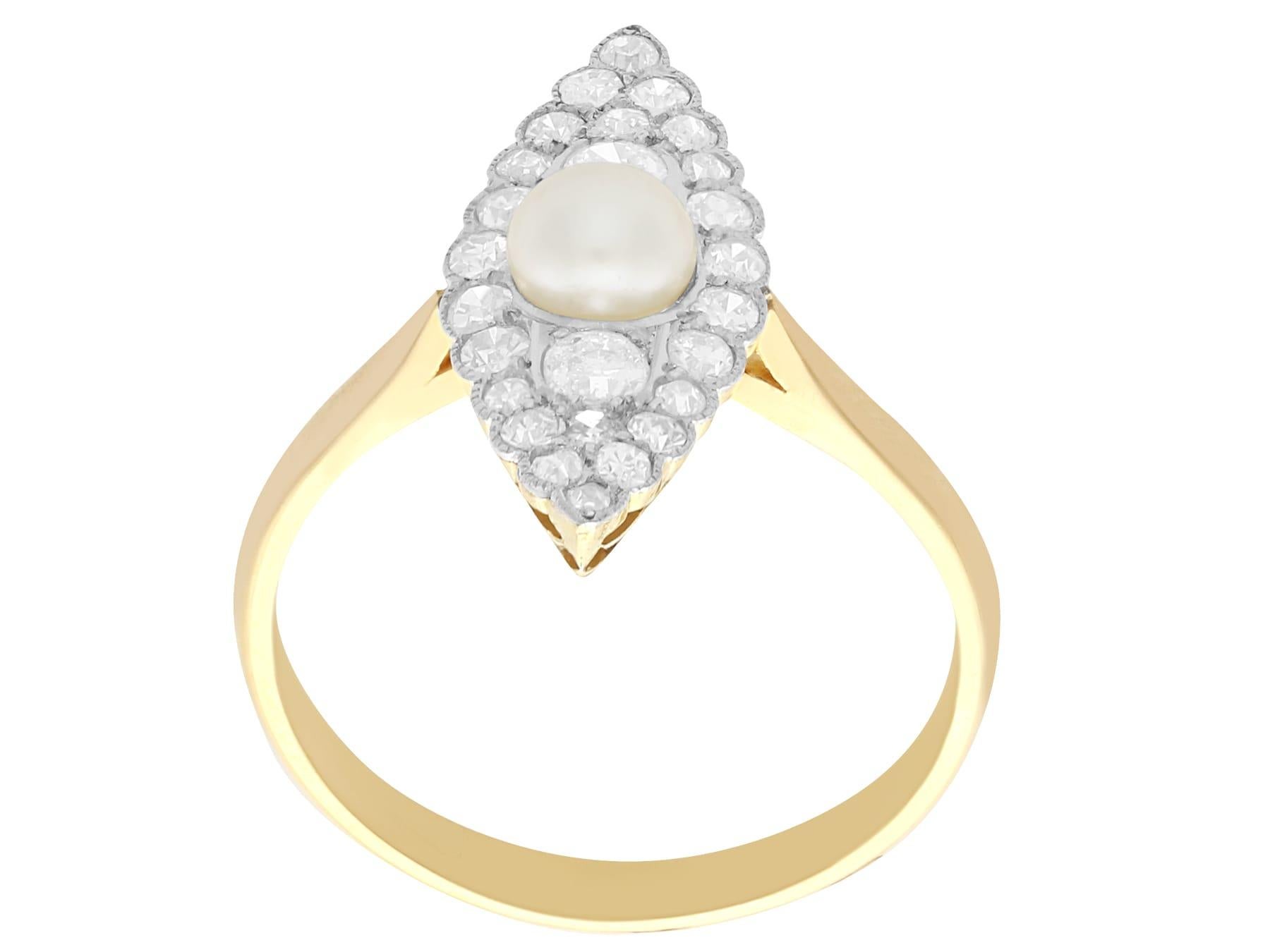Women's Antique 1920s Pearl and Diamond Yellow Gold Cocktail Ring For Sale